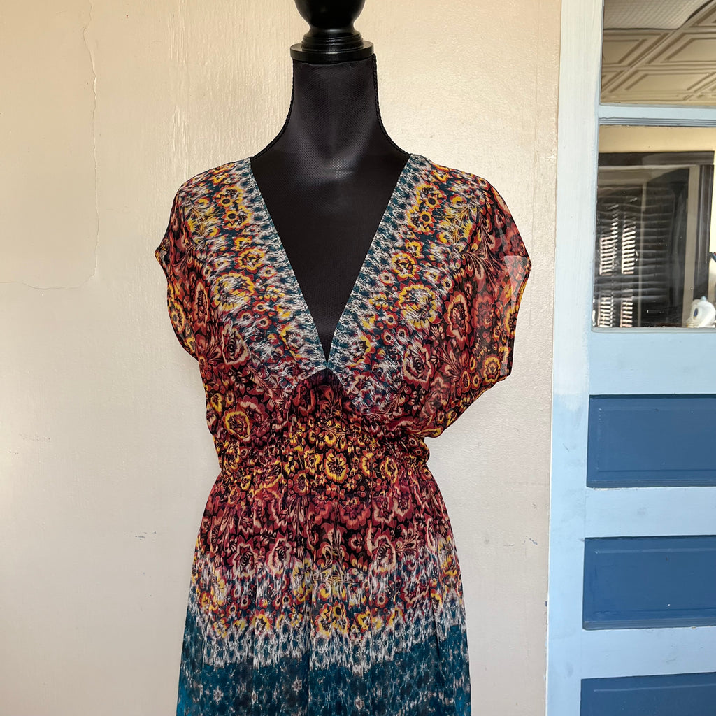 (14) Earthy boho patterned sheer coverup dress