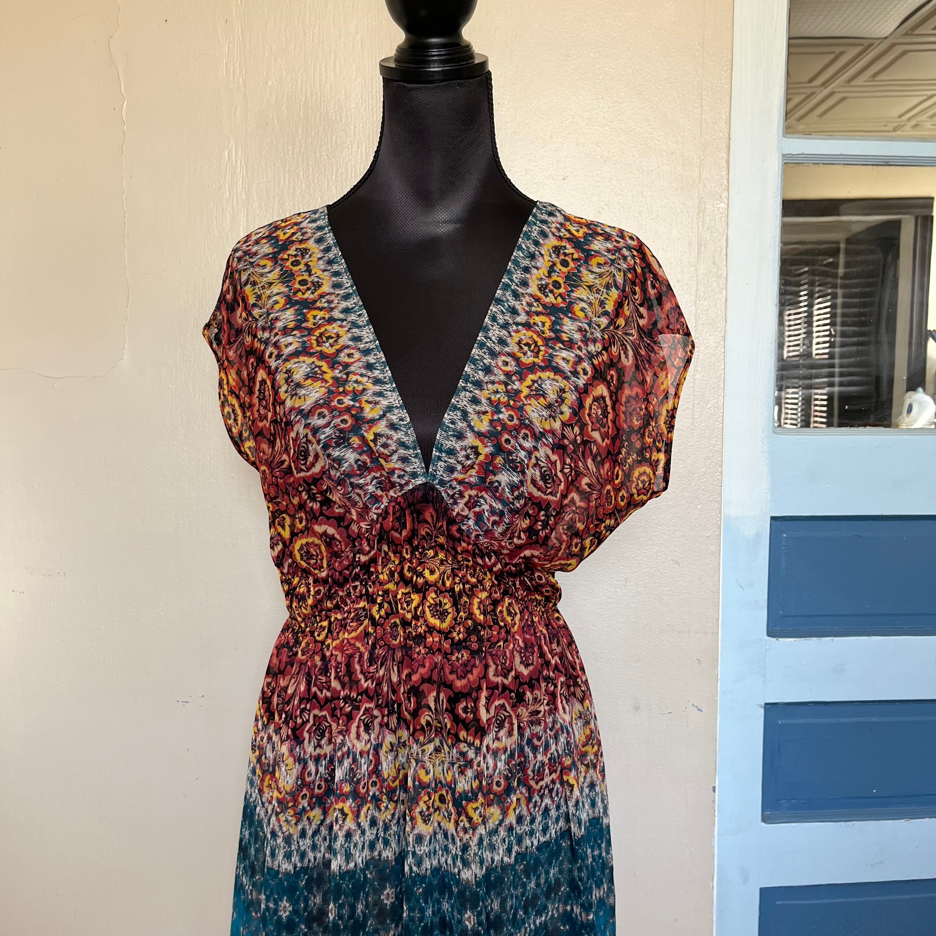 (14) Earthy boho patterned sheer coverup dress