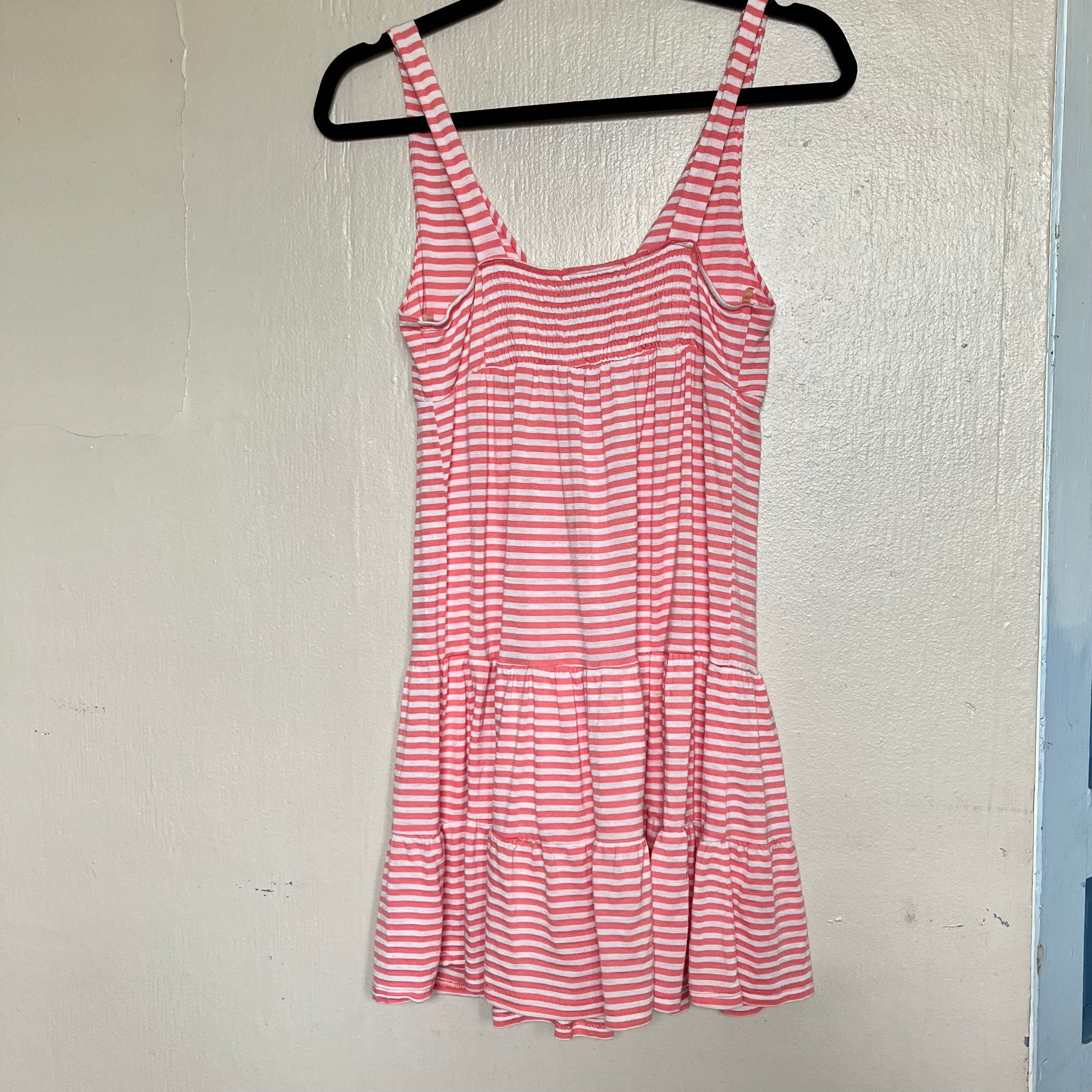 (S) 2000s Forever 21 orange and white striped summer dress