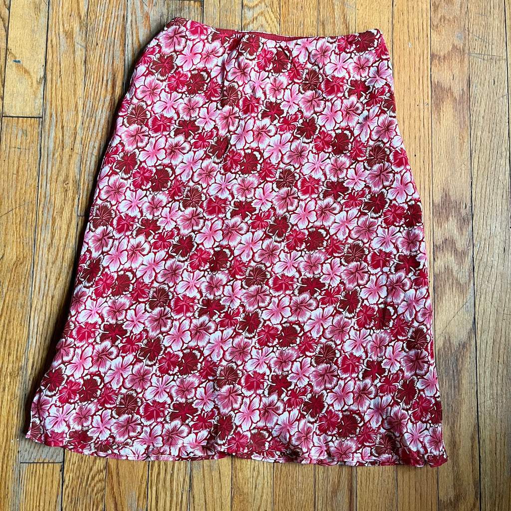 (S) Y2k pink fairy floral hibiscus midi skirt