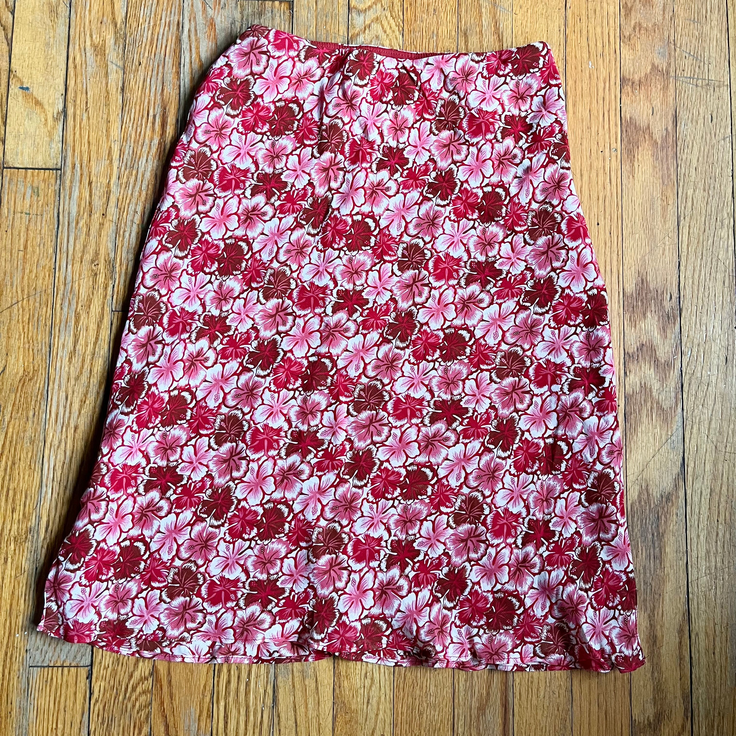(S) Y2k pink fairy floral hibiscus midi skirt