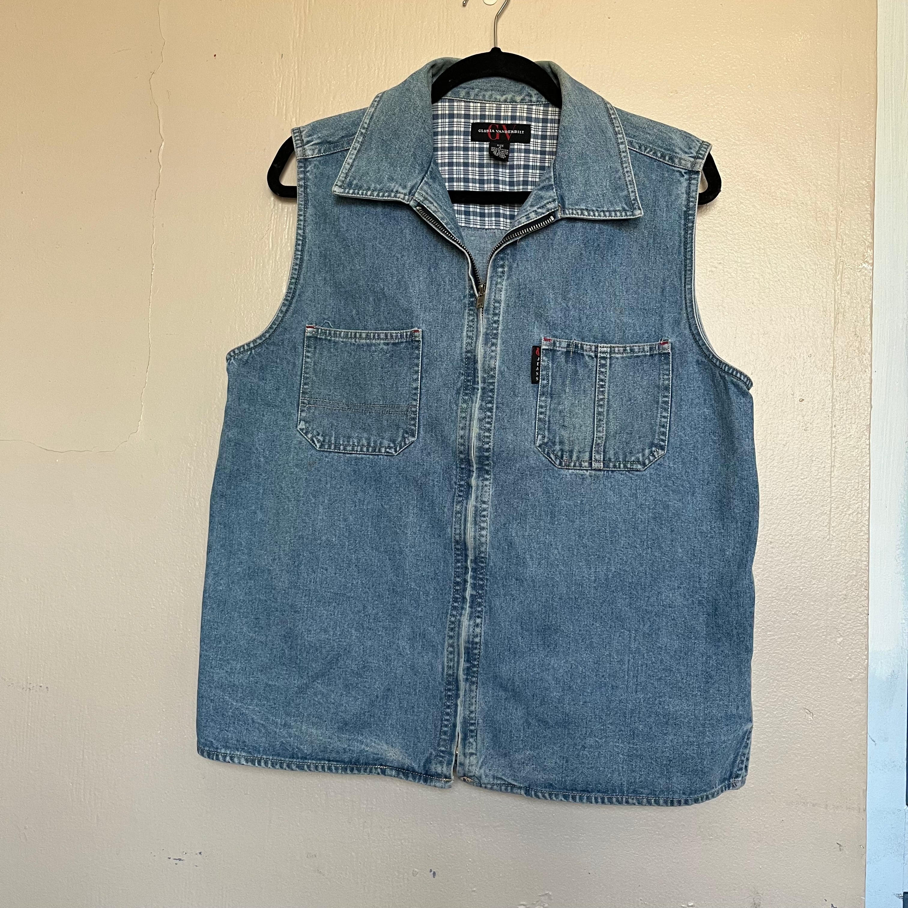 (M) 90s biker zip up denim vest