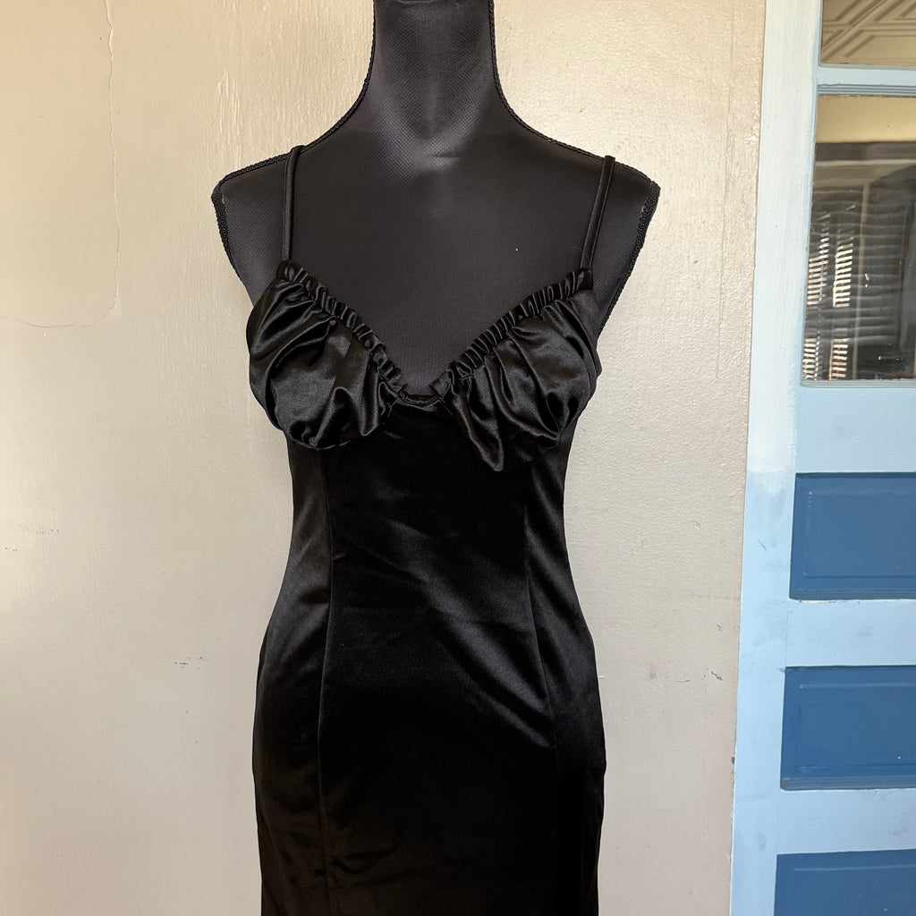 (6/S) Topshop black babydoll mini dress with ruffle detail