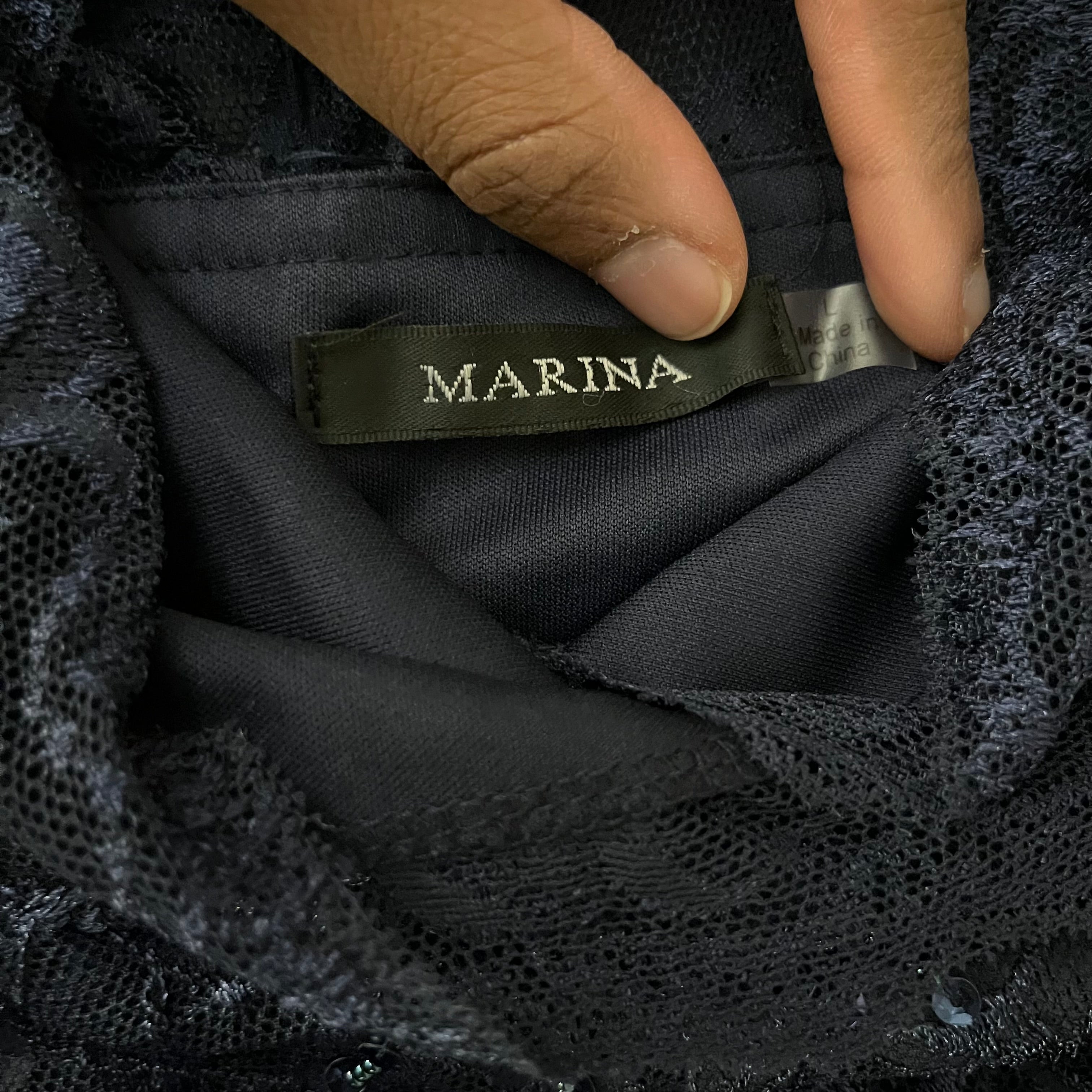 (L) Y2k navy blue beaded lace maxi dress