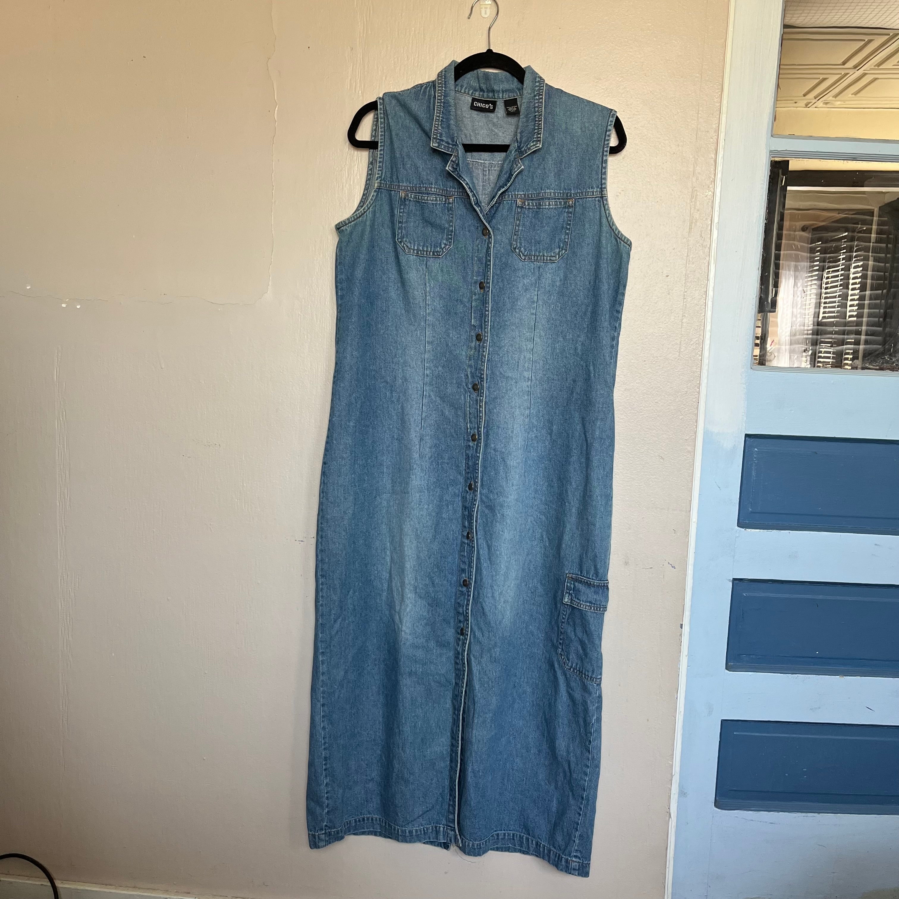 (L) Chico's button down sleeveless denim maxi dress