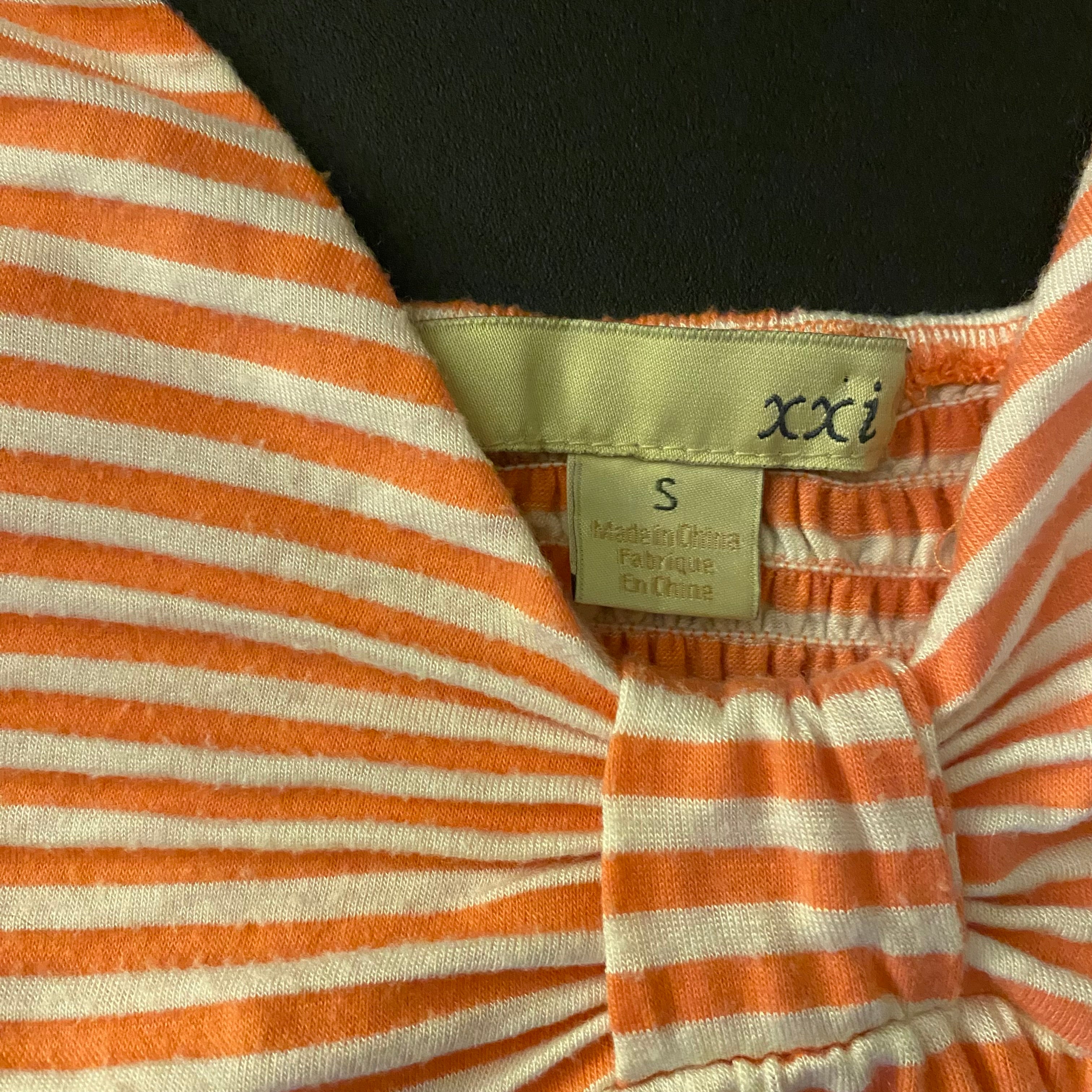 (S) 2000s Forever 21 orange and white striped summer dress