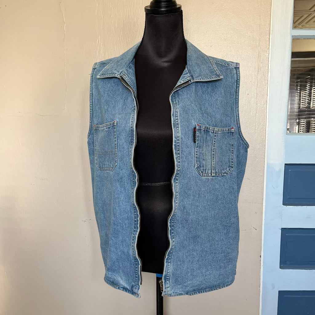 (M) 90s biker zip up denim vest