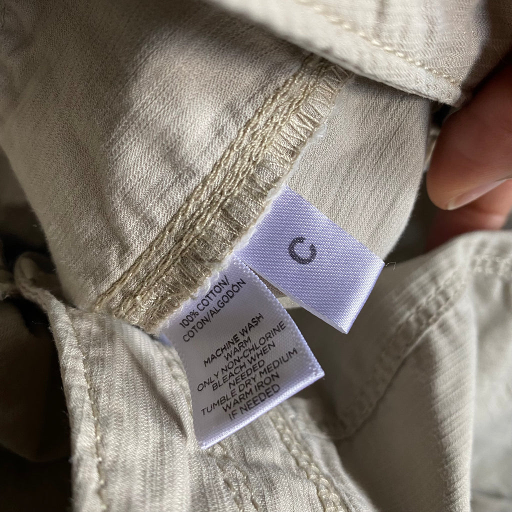 (2) Tan 100% cotton midrise capri pants
