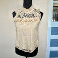 (S) Cream high neck floral lace blouse