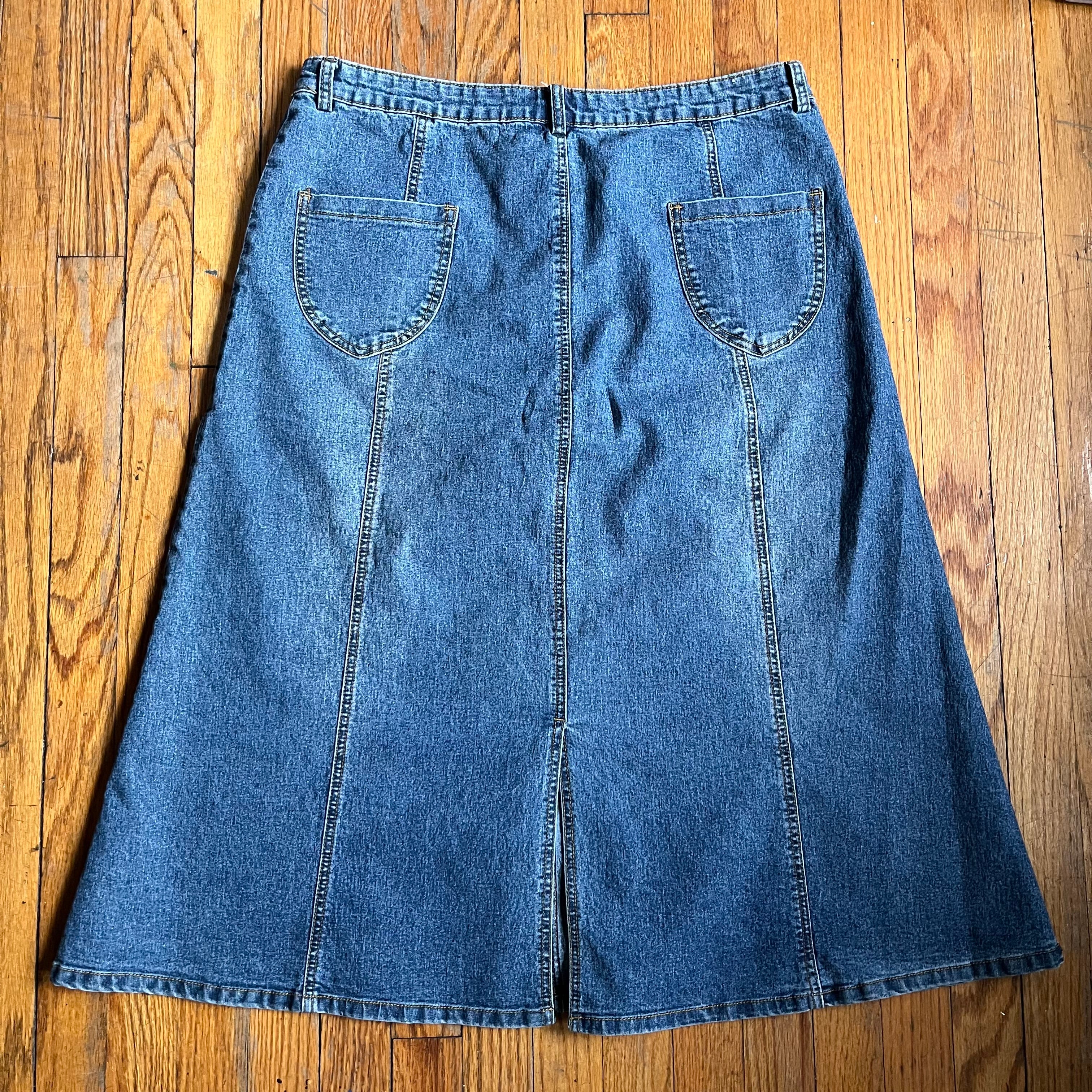 (XL) 90s denim maxi skirt with back slit
