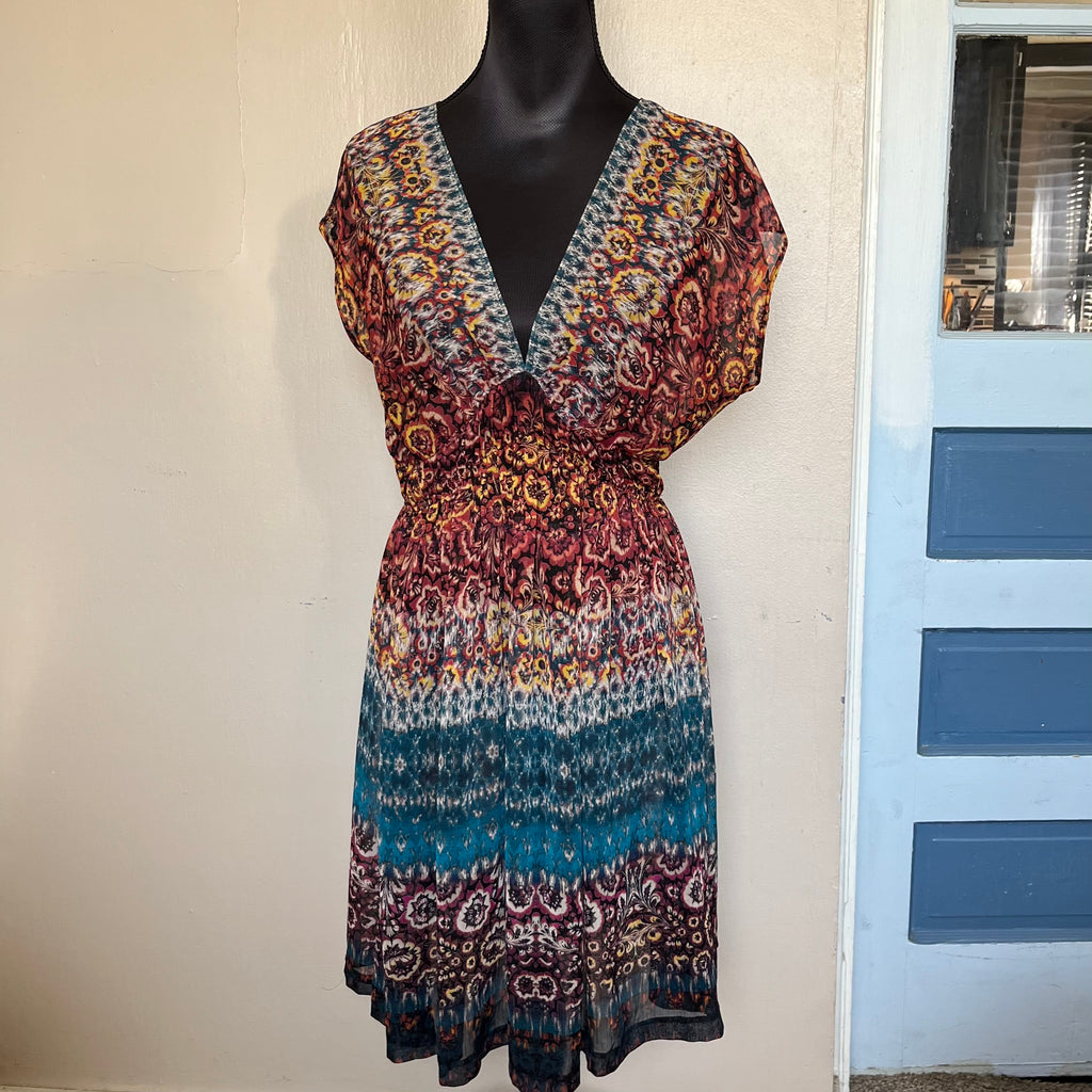 (14) Earthy boho patterned sheer coverup dress