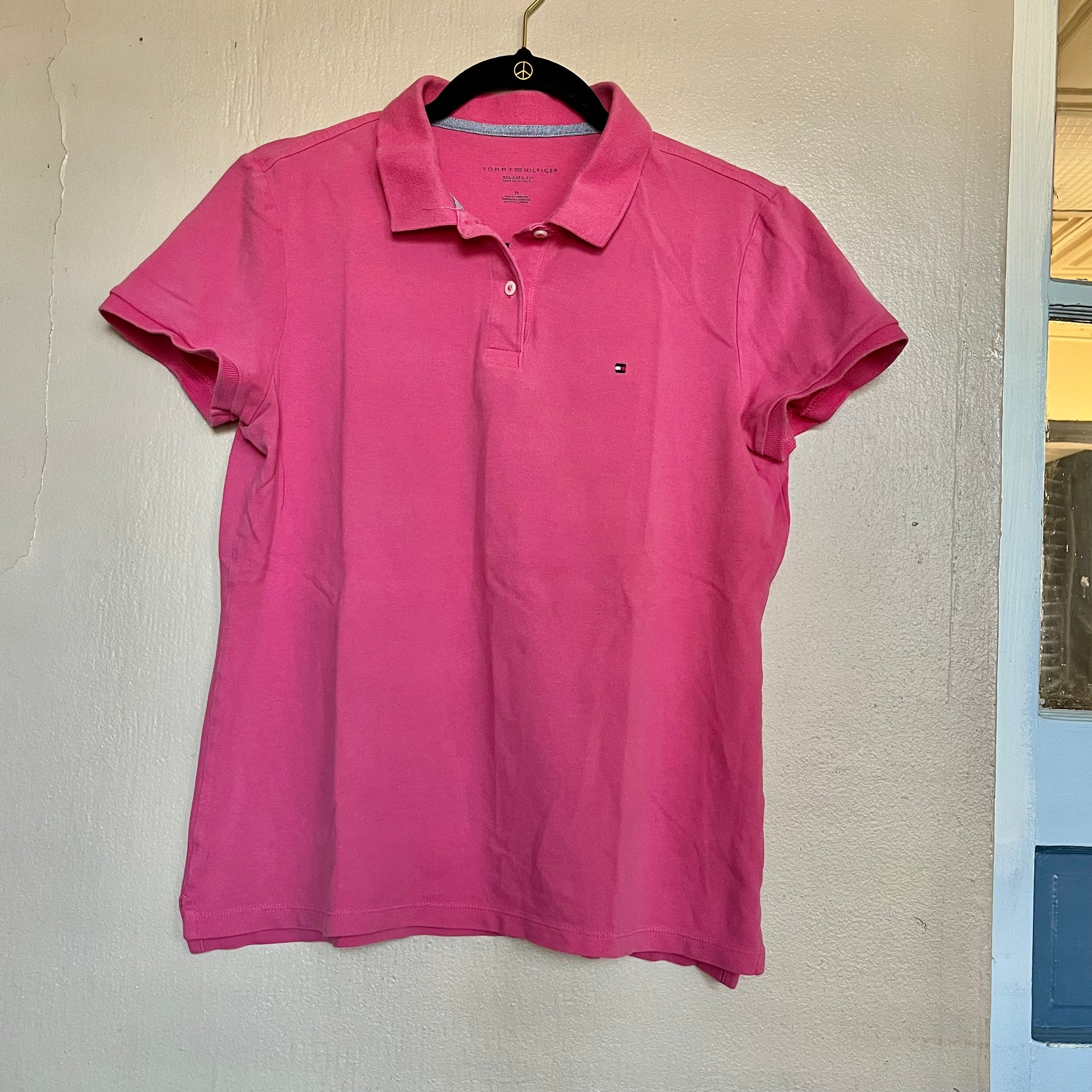 (M) 2000s baby pink Tommy Hilfiger fitted polo shit