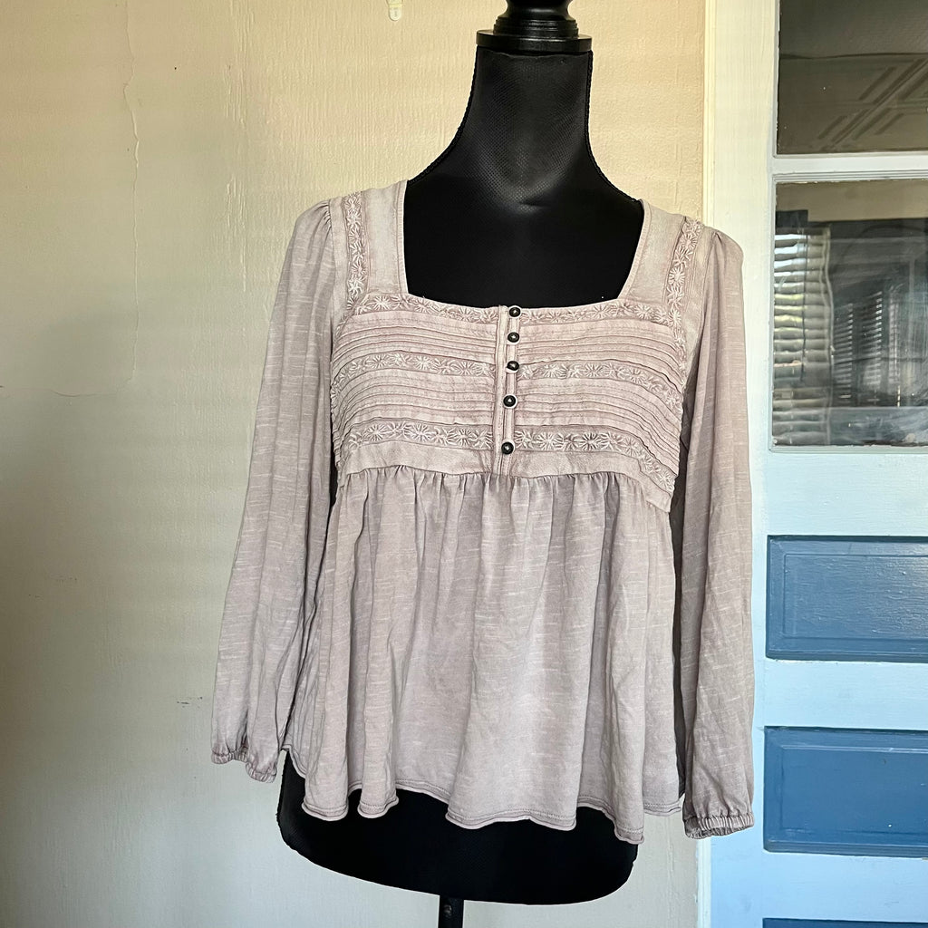 (M) Dusty pink milkmaid babydoll patterned top