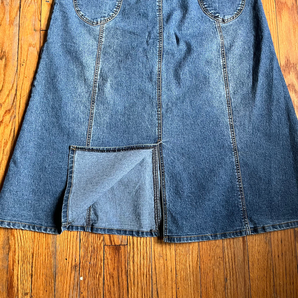 (XL) 90s denim maxi skirt with back slit