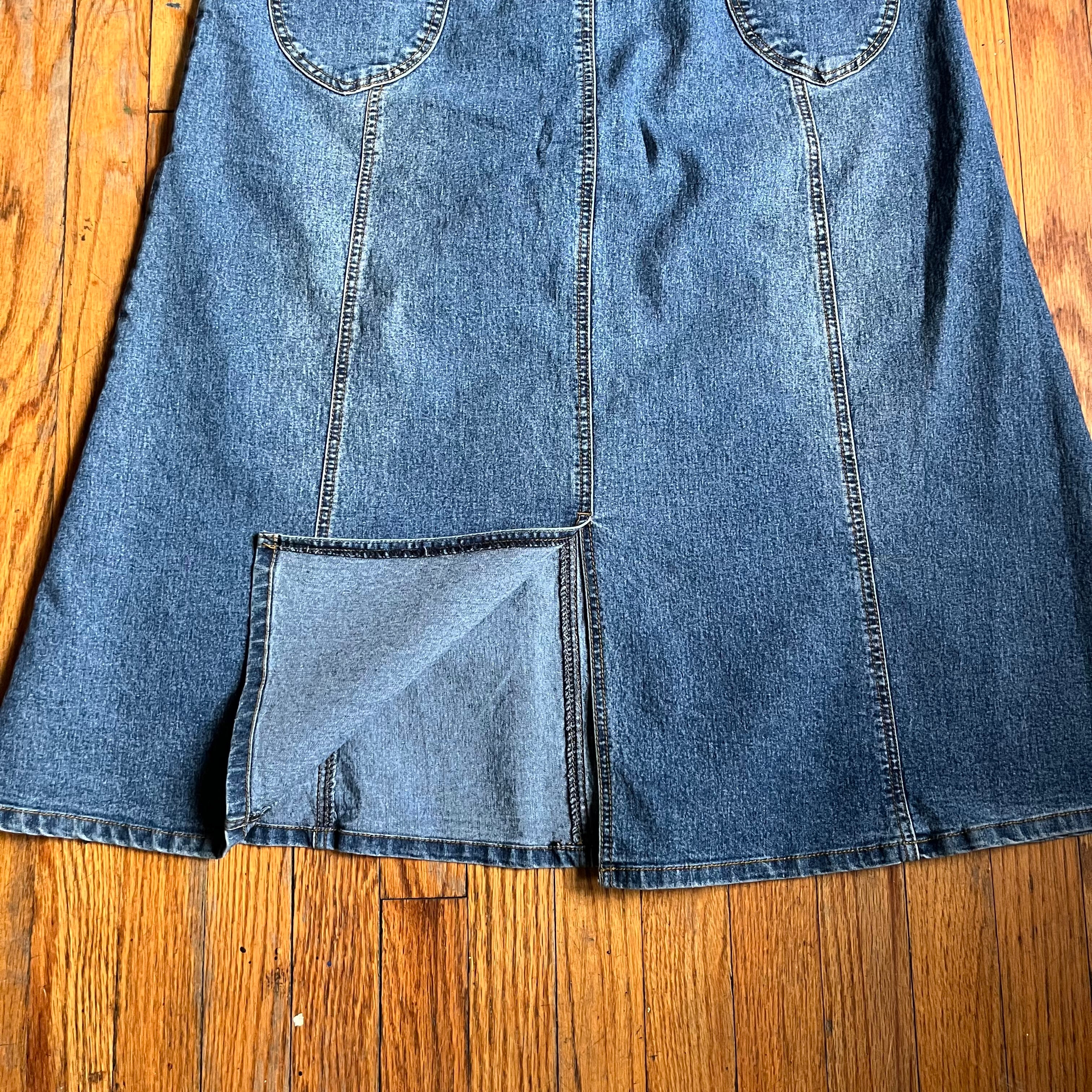 (XL) 90s denim maxi skirt with back slit