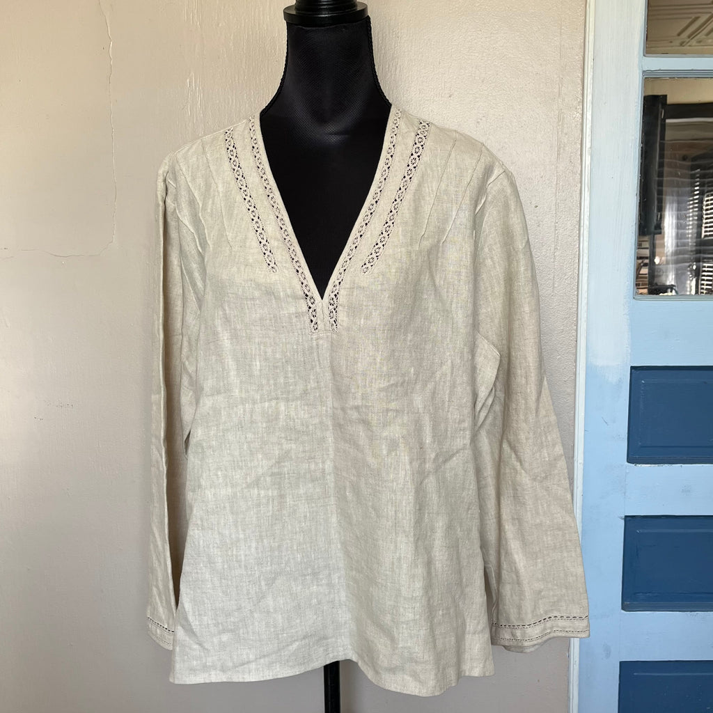 (XL) Chicos 100% linen cream v neck peasant top