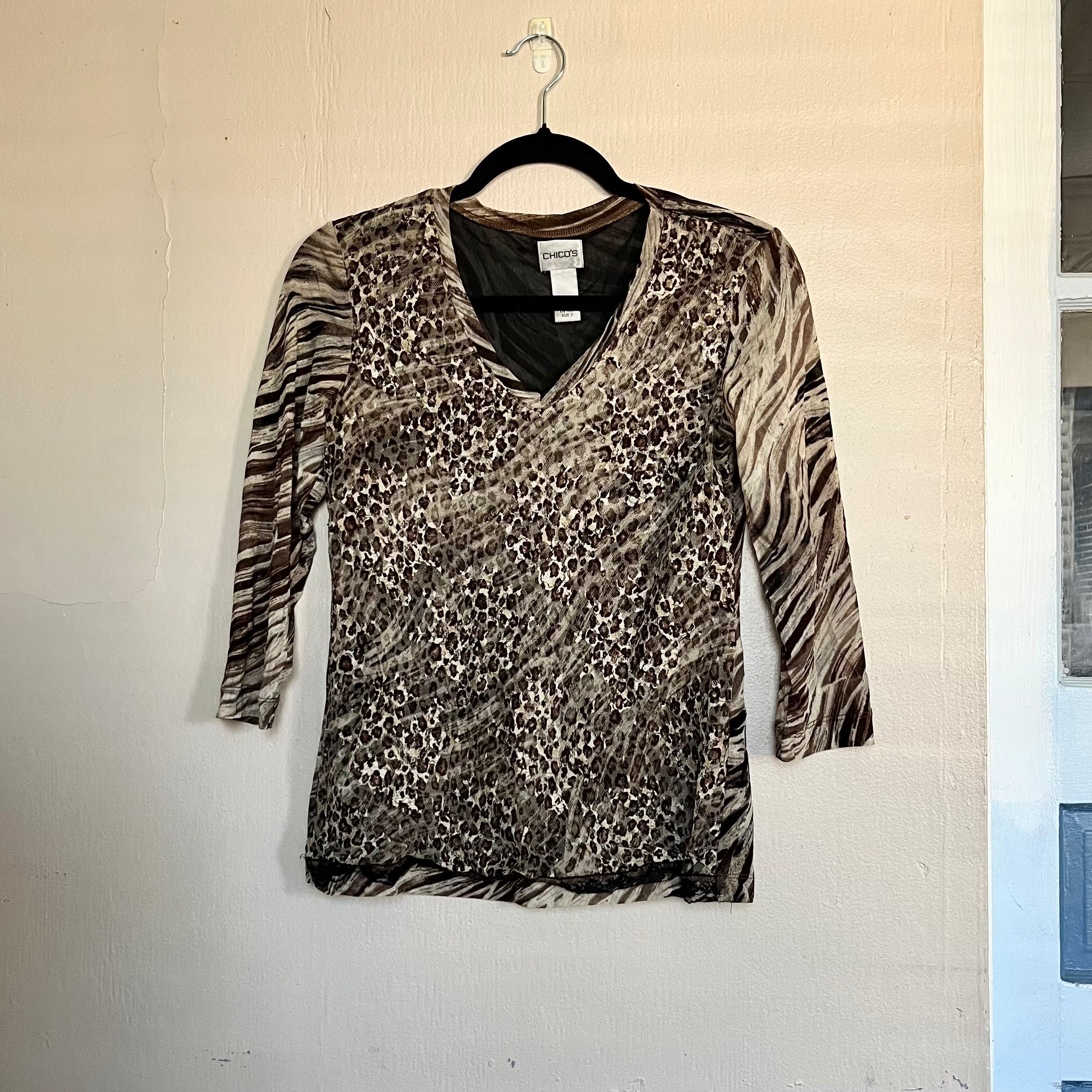 (S) Chico's y2k animal print mesh top