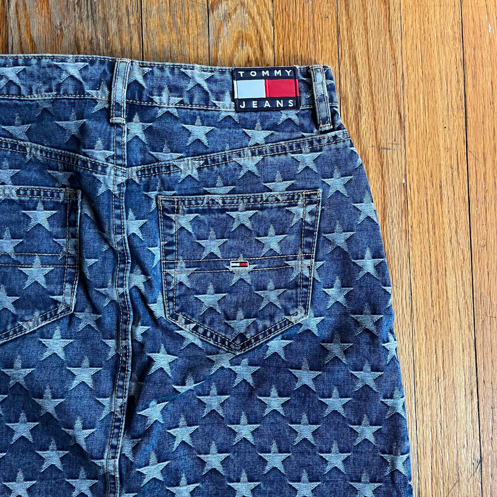 (25") Tommy Jeans star print denim mini skirt