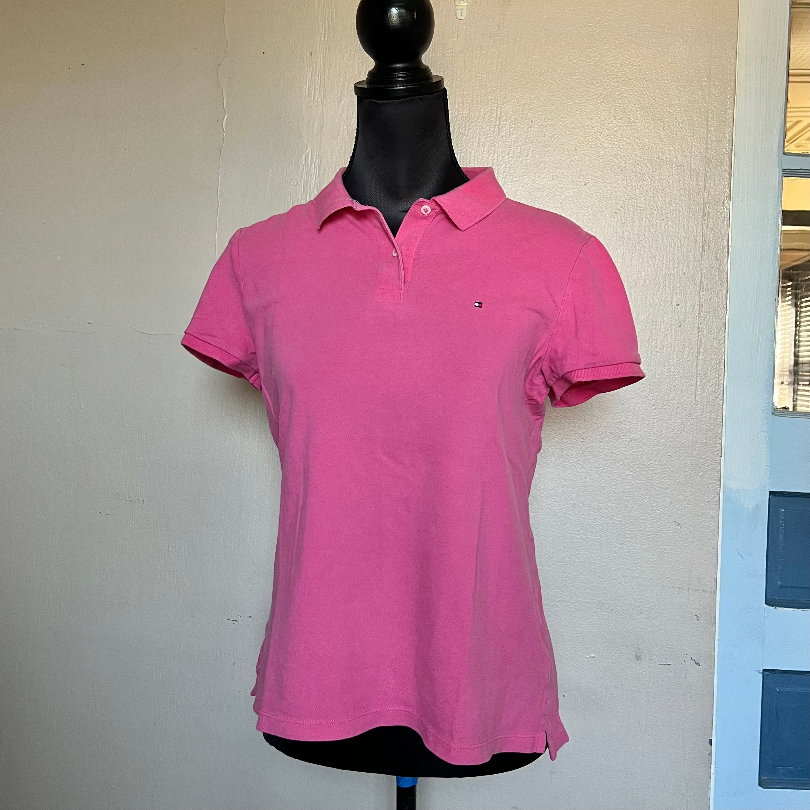 (M) 2000s baby pink Tommy Hilfiger fitted polo shit