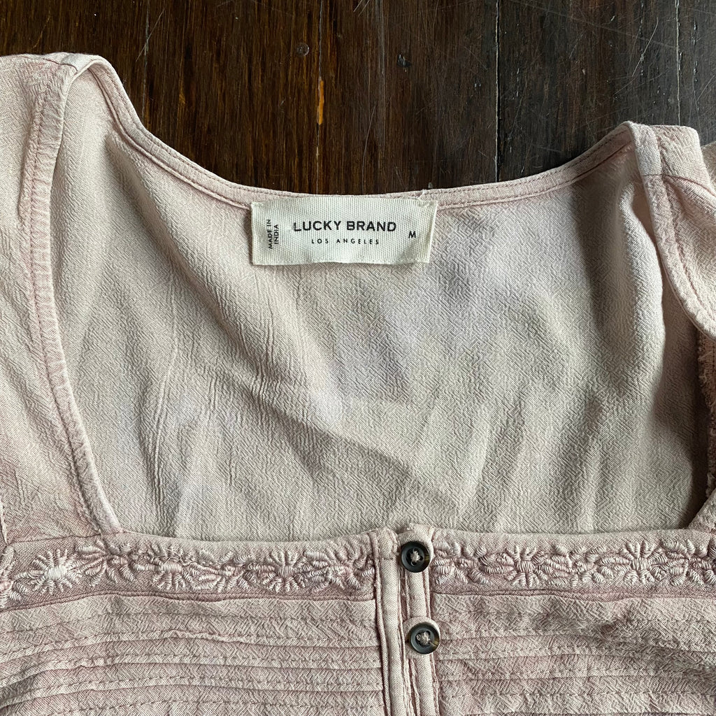 (M) Dusty pink milkmaid babydoll patterned top