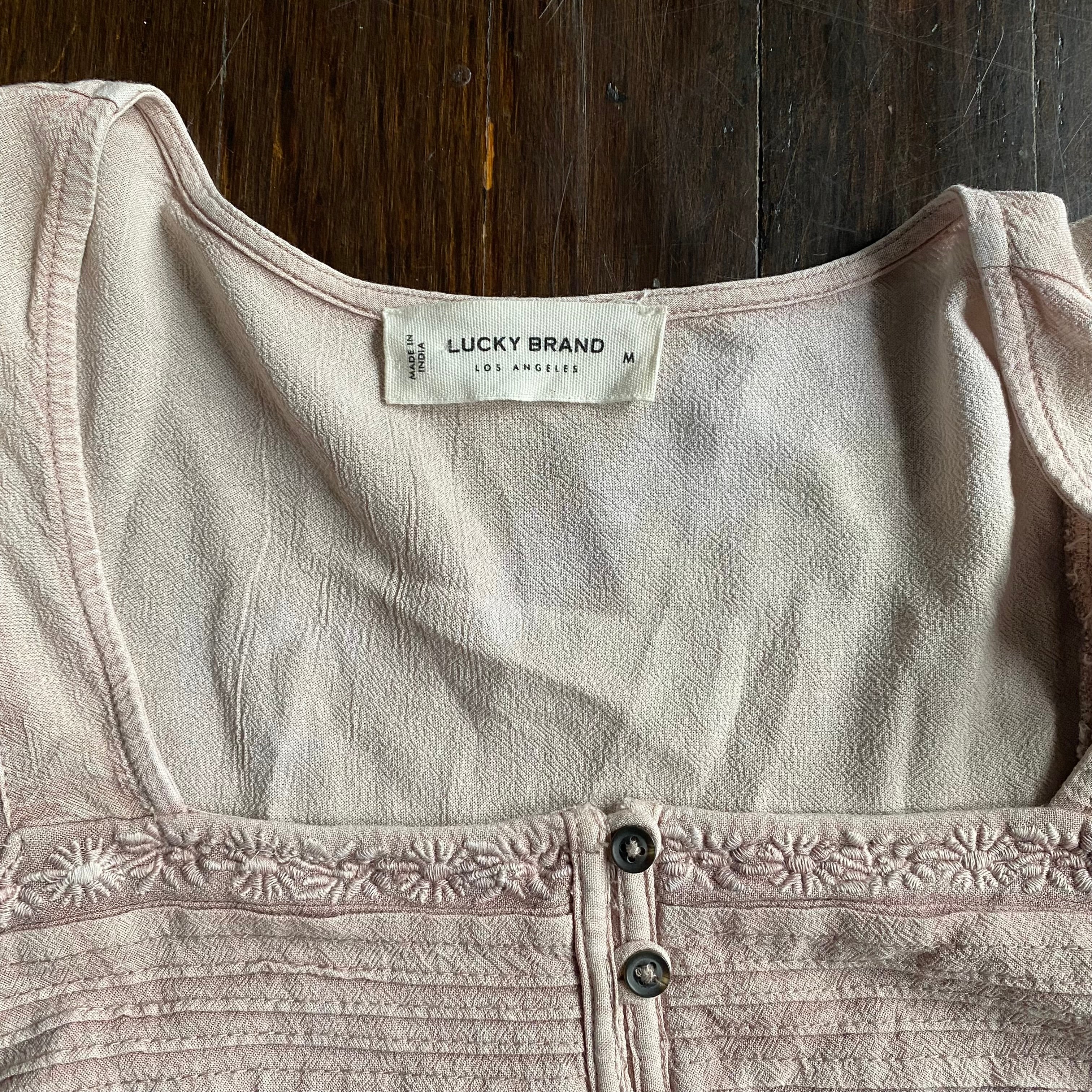 (M) Dusty pink milkmaid babydoll patterned top
