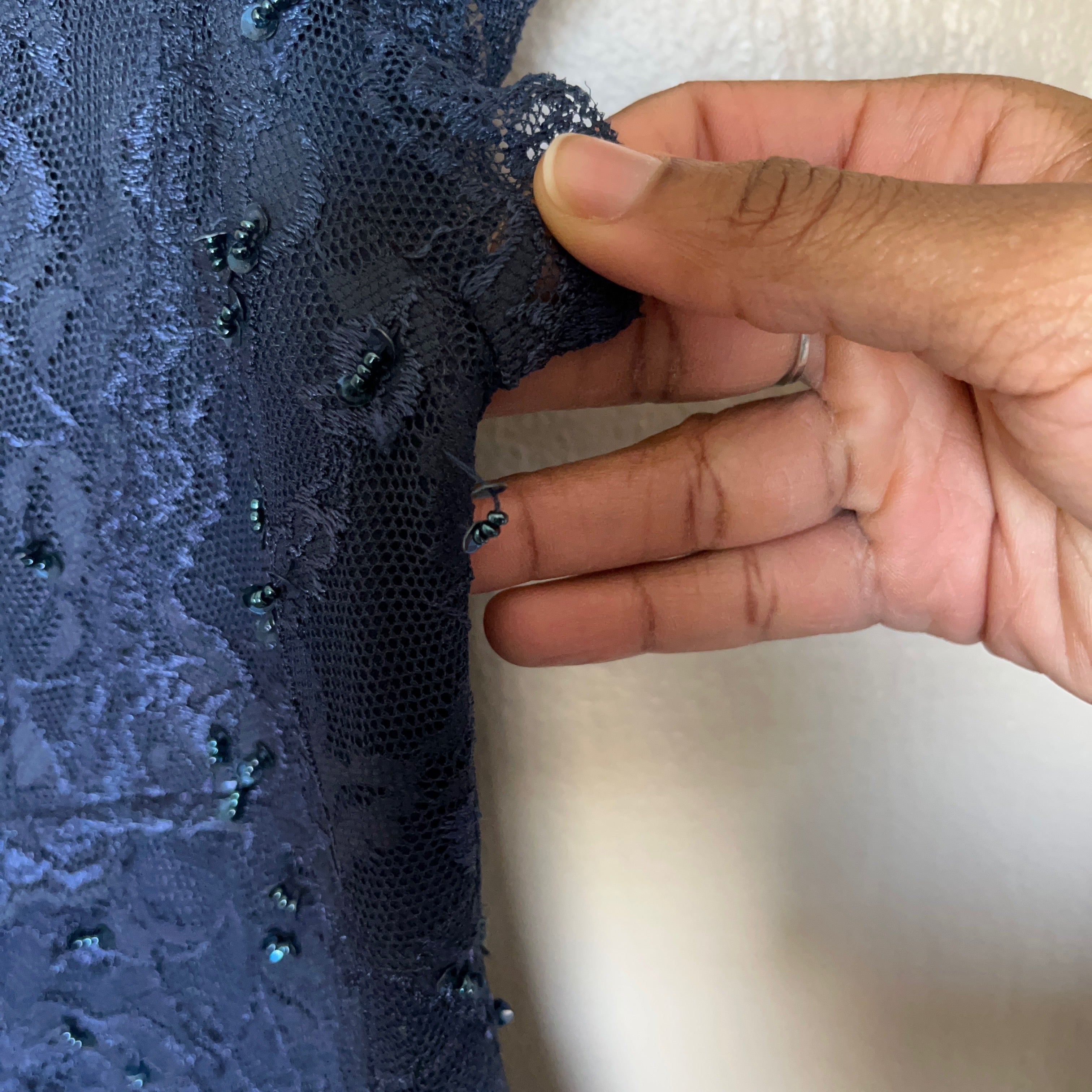 (L) Y2k navy blue beaded lace maxi dress