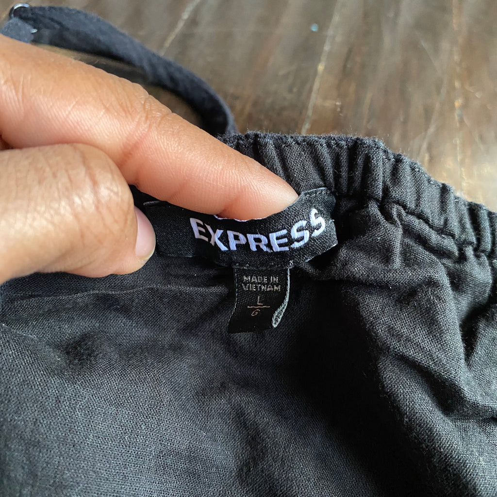 (L) Express 100% cotton black tiered ruffle mini dress