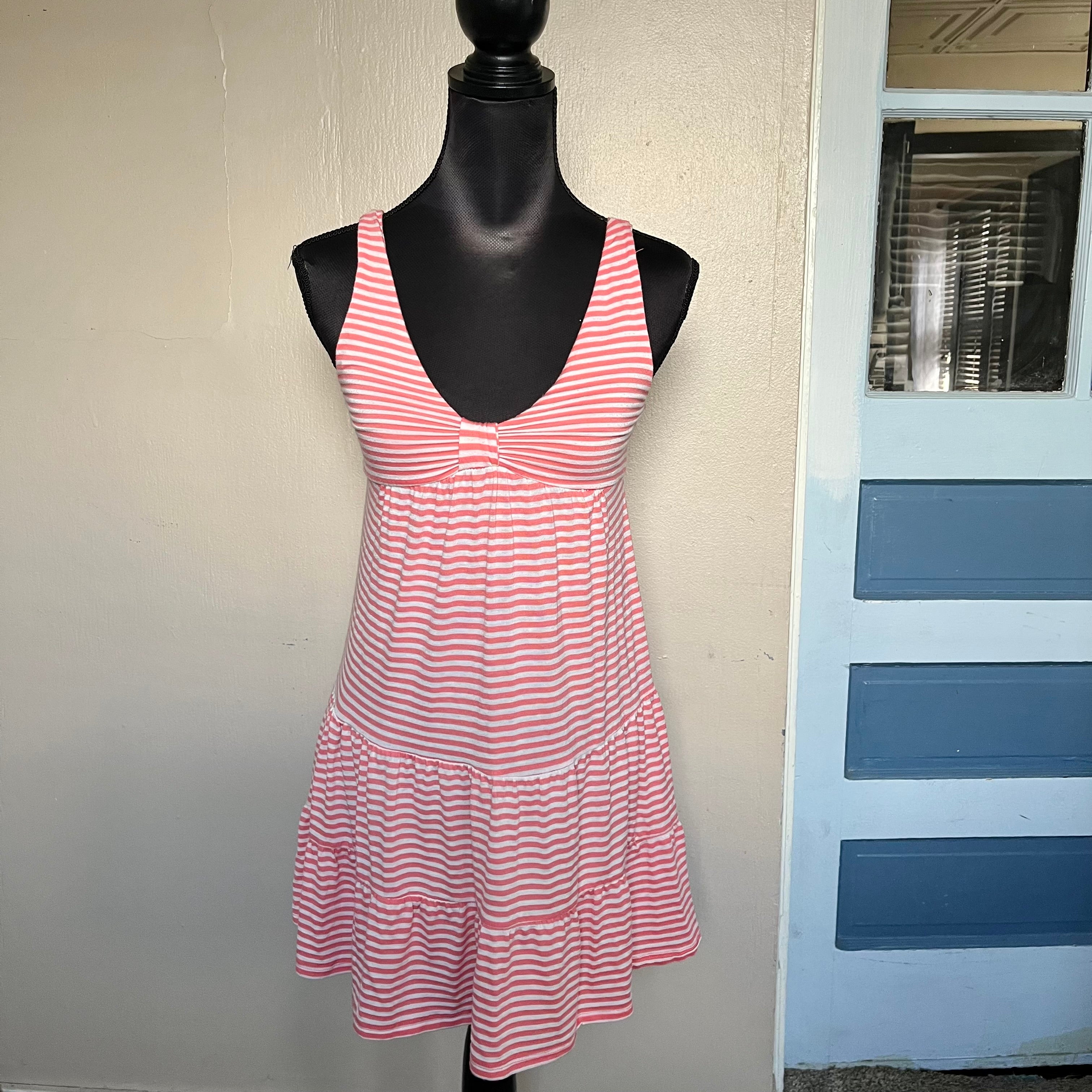 (S) 2000s Forever 21 orange and white striped summer dress