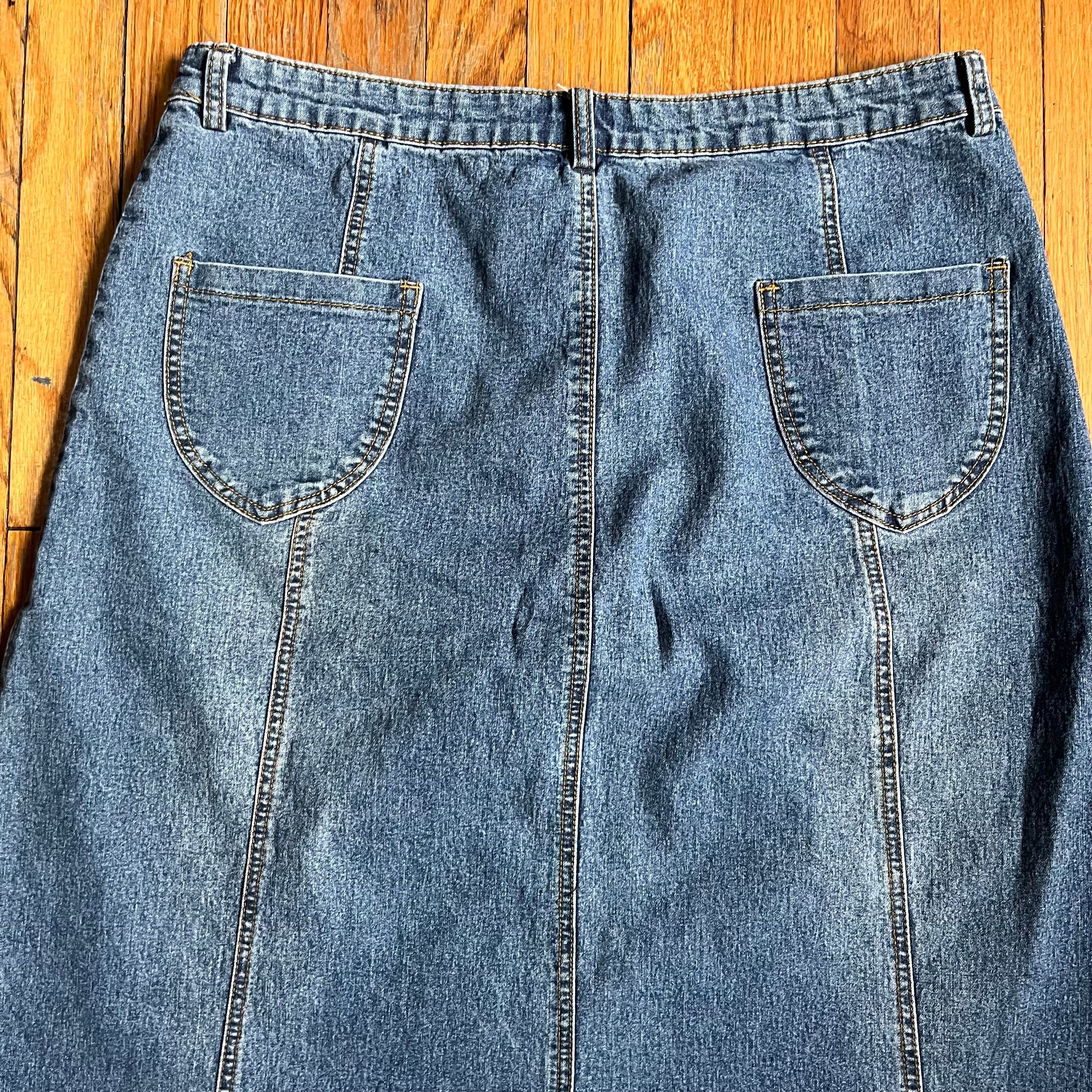 (XL) 90s denim maxi skirt with back slit