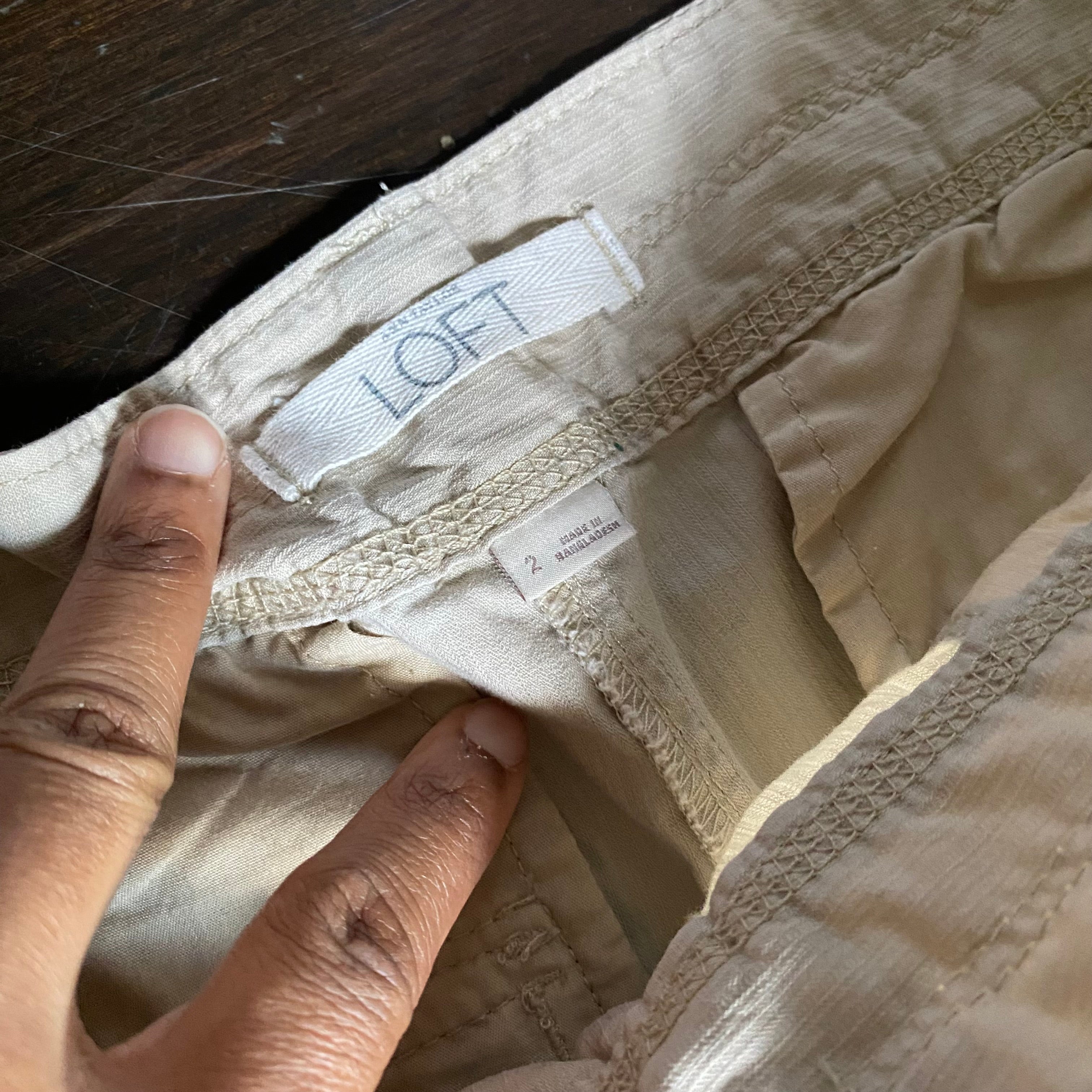 (2) Tan 100% cotton midrise capri pants