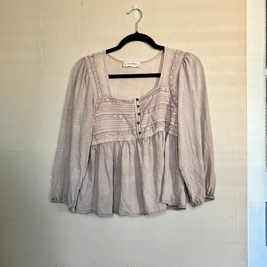 (M) Dusty pink milkmaid babydoll patterned top