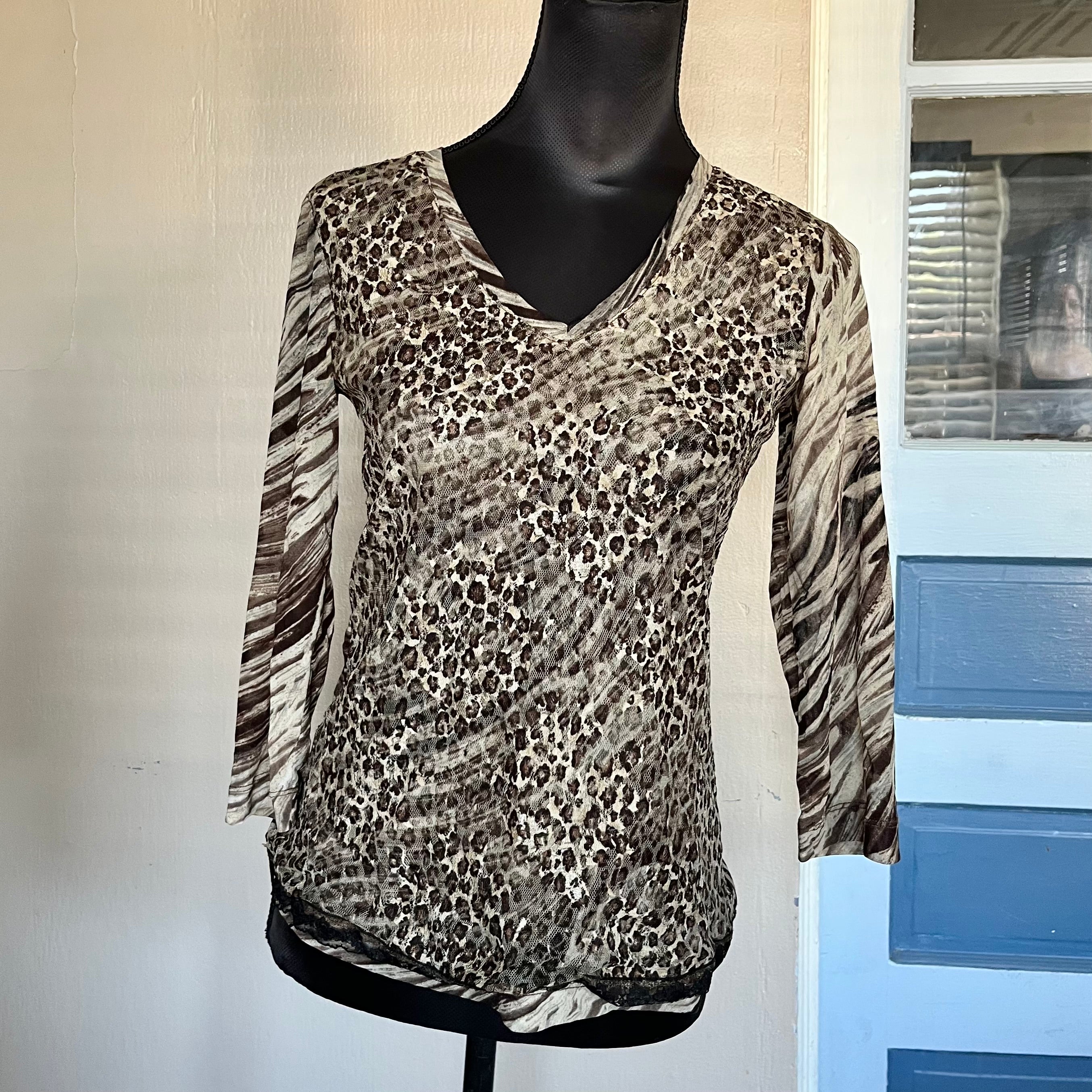 (S) Chico's y2k animal print mesh top