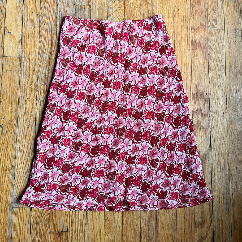 (S) Y2k pink fairy floral hibiscus midi skirt