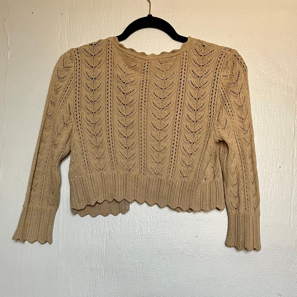 (S) Express tan pointelle knit cropped cardigan sweater