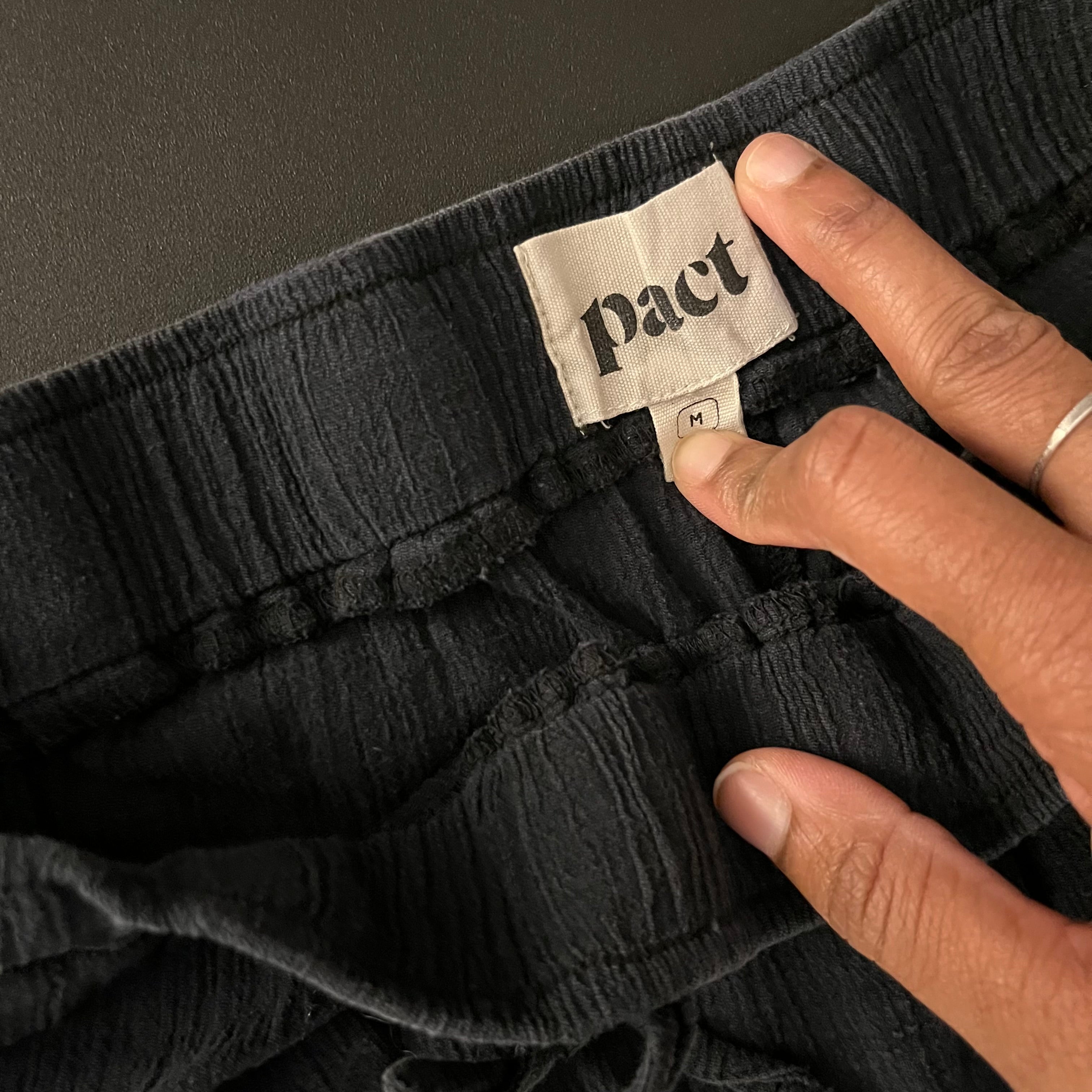 (M) PACT black organic cotton gauze tapered pants