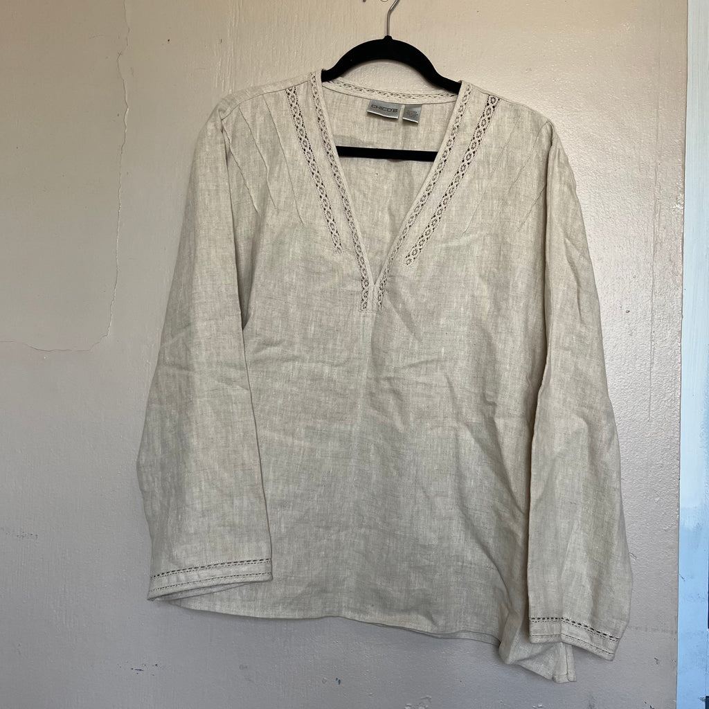 (XL) Chicos 100% linen cream v neck peasant top