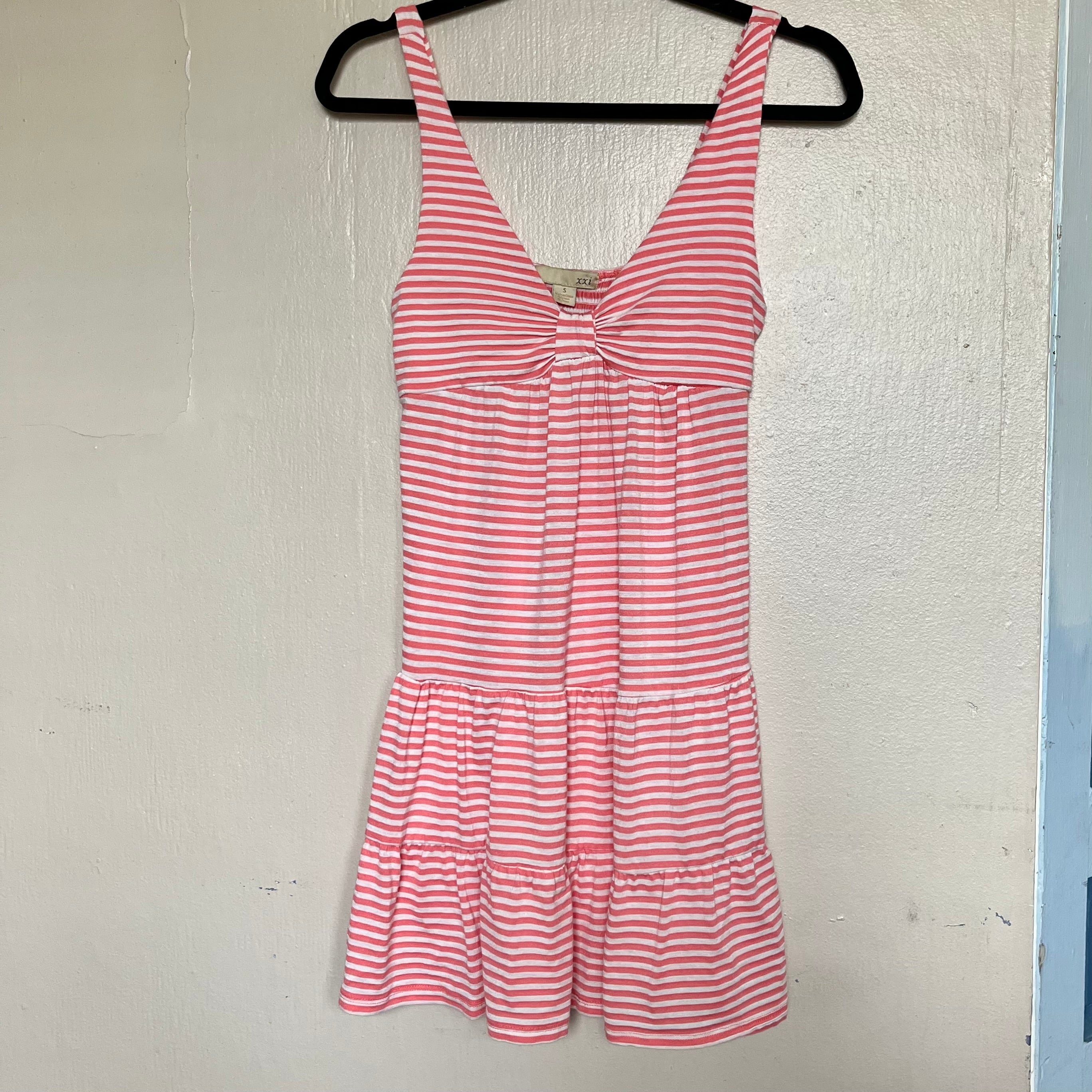 (S) 2000s Forever 21 orange and white striped summer dress