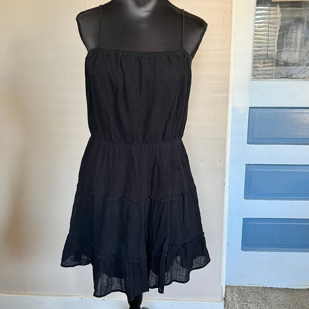 (L) Express 100% cotton black tiered ruffle mini dress