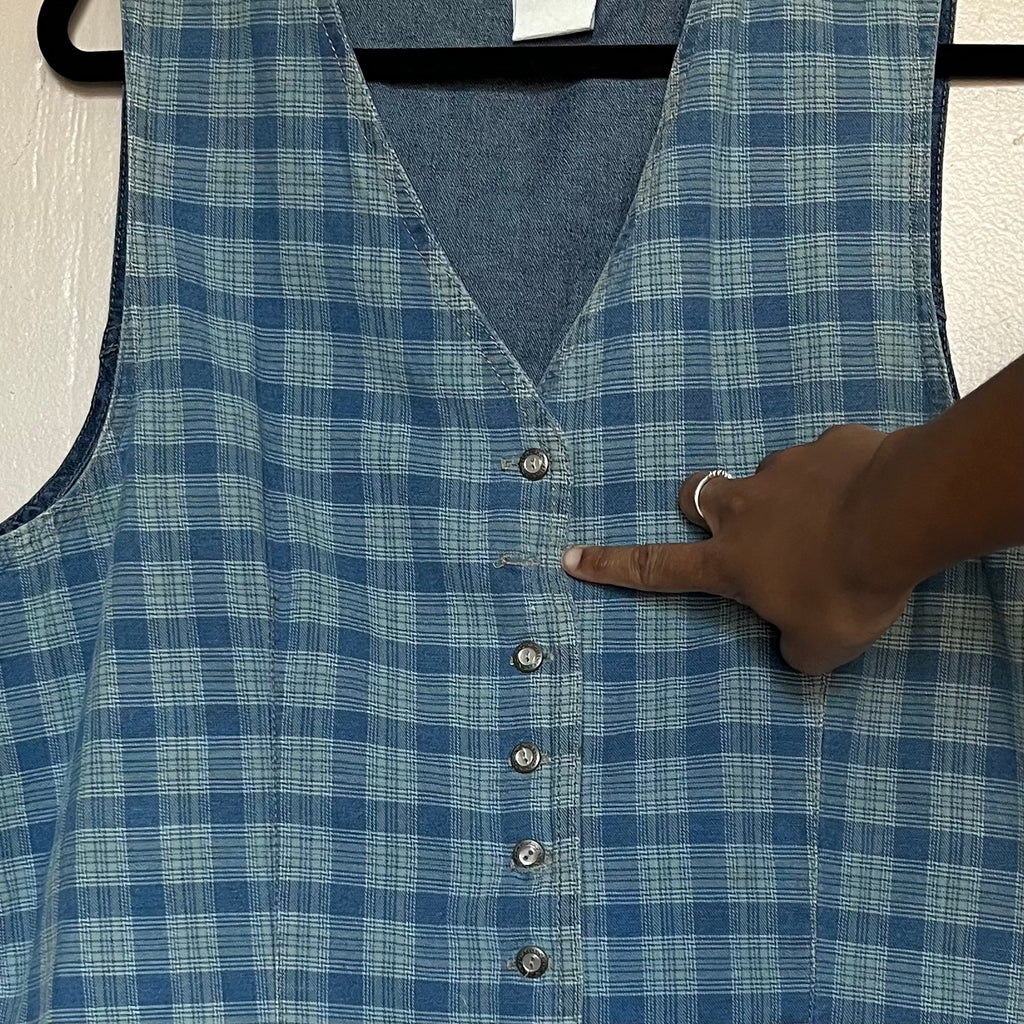 (M) 90s plaid button up denim vest