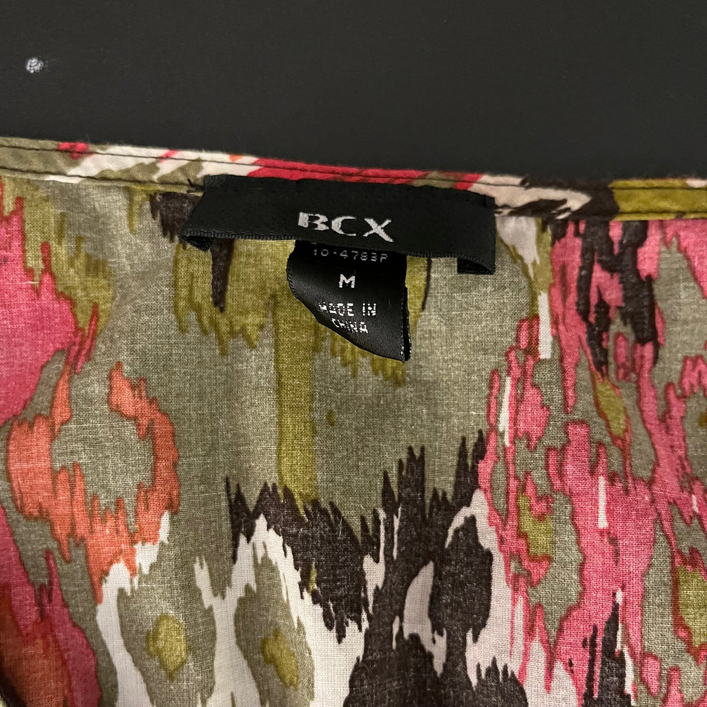 (M) 2000s BCX earthy boho green and pink abstract print tank top
