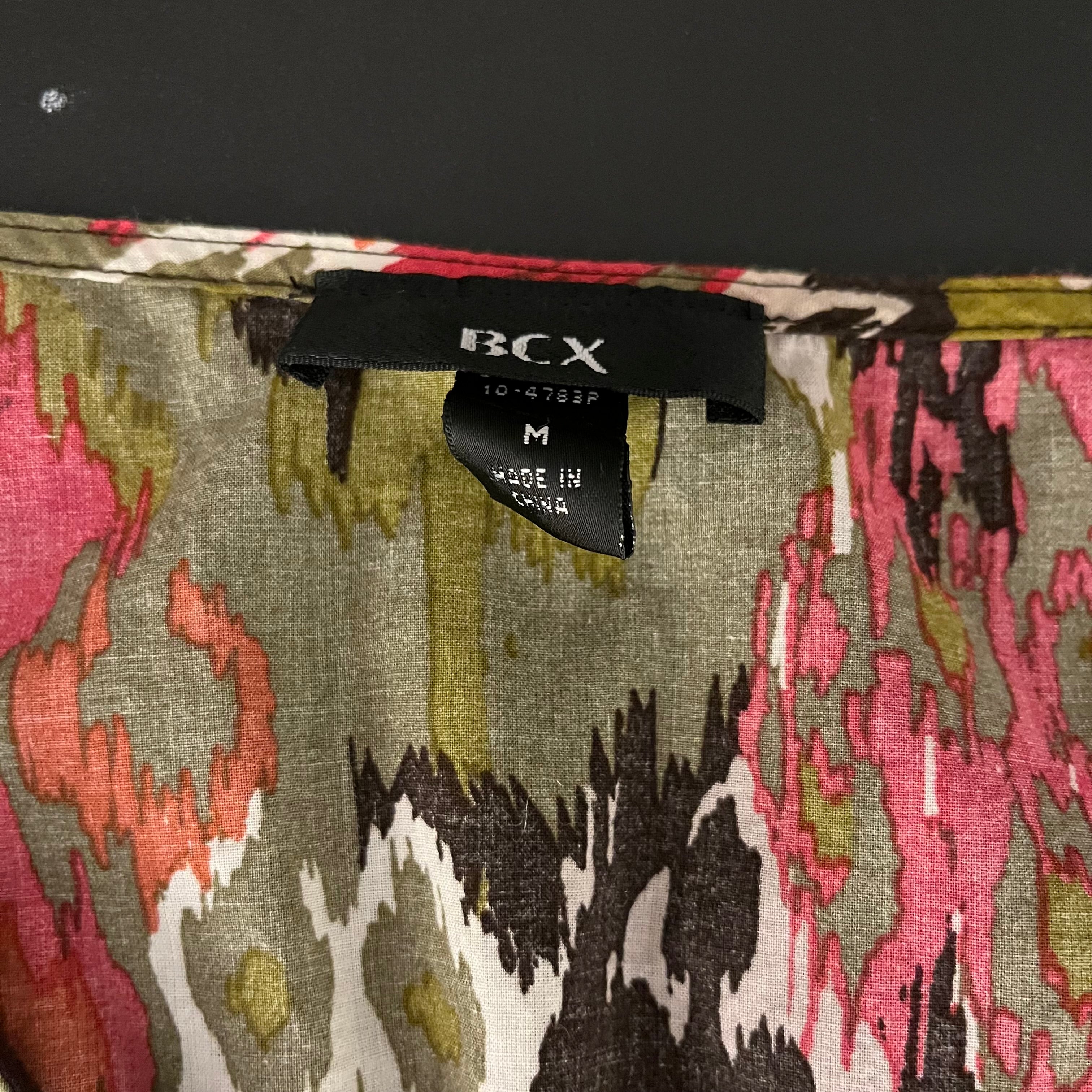 (M) 2000s BCX earthy boho green and pink abstract print tank top