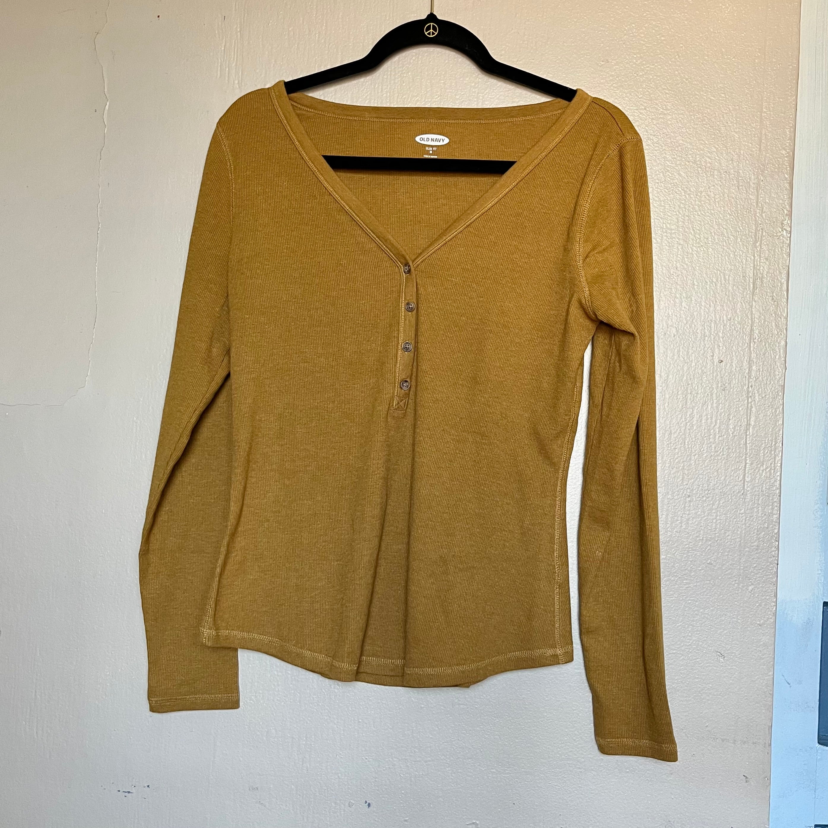 (M) Old Navy yellow slim fit Henley long sleeve