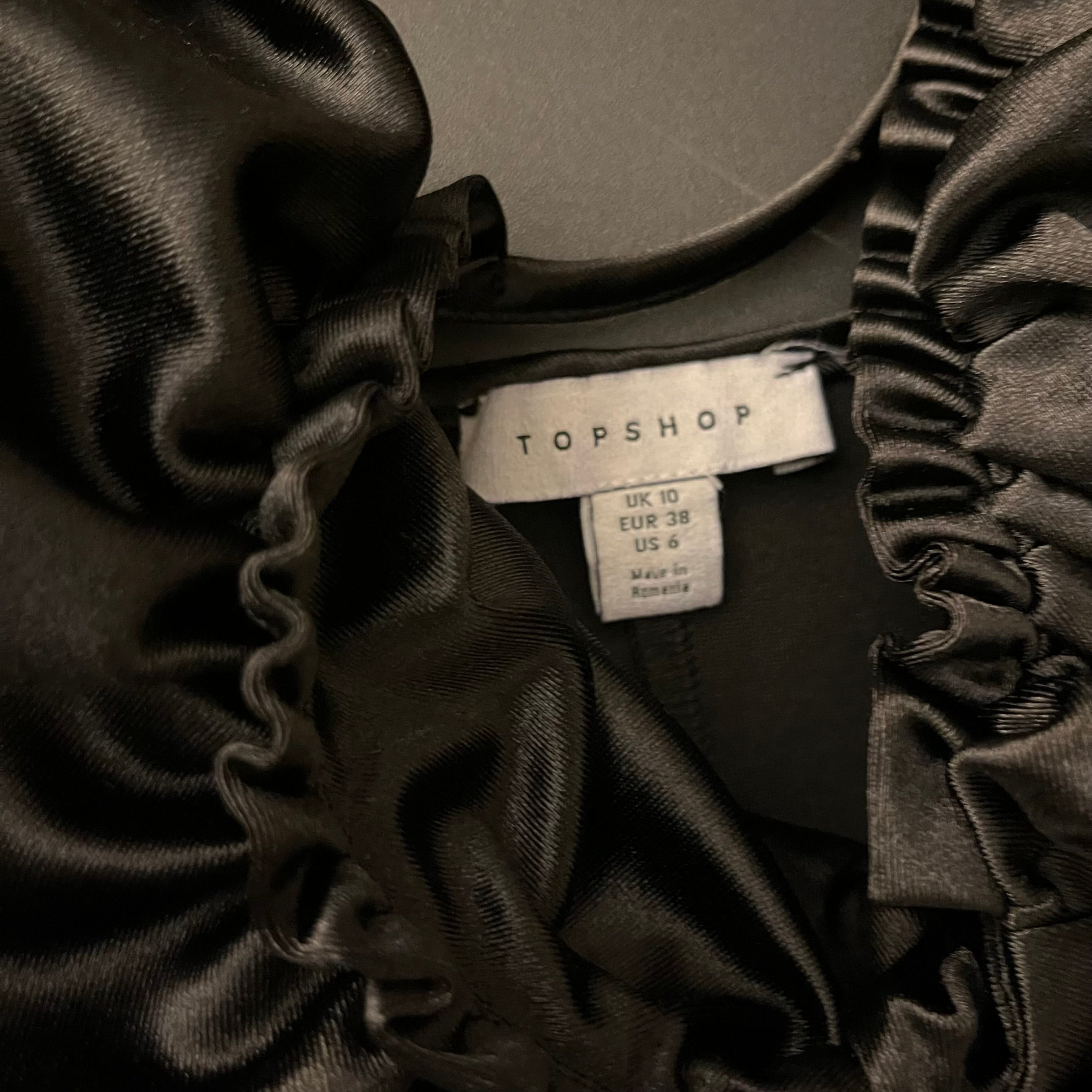 (6/S) Topshop black babydoll mini dress with ruffle detail