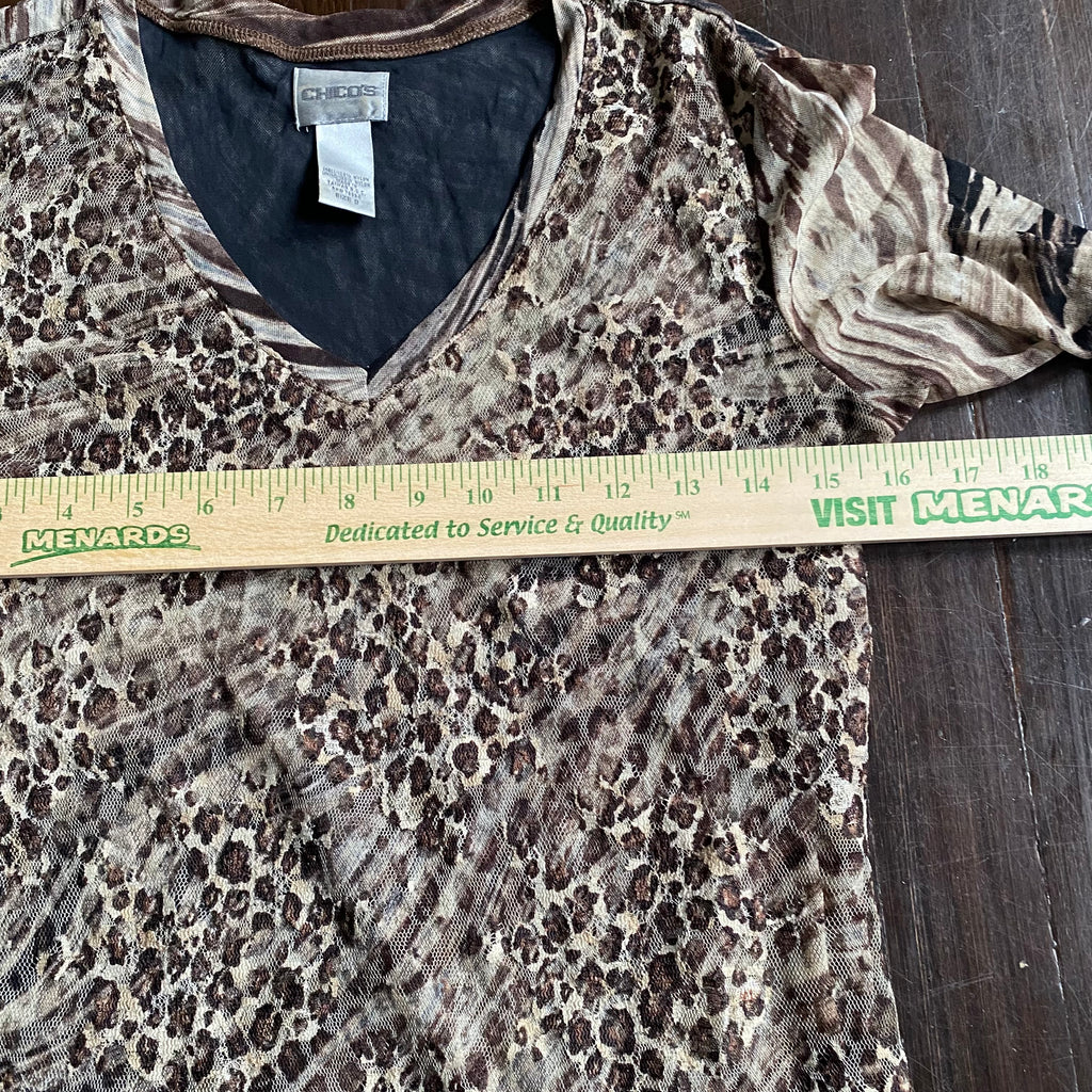 (S) Chico's y2k animal print mesh top