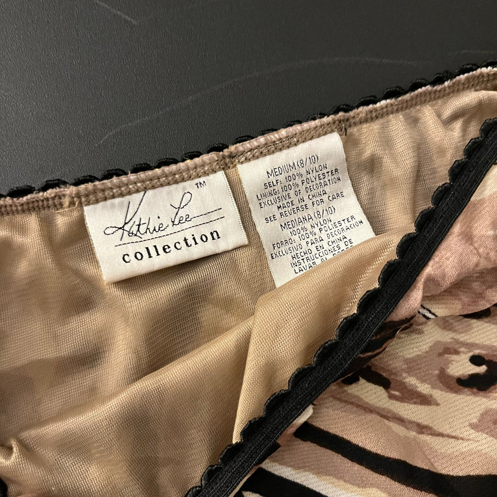 (M) Brown patchwork animal print mid skirt