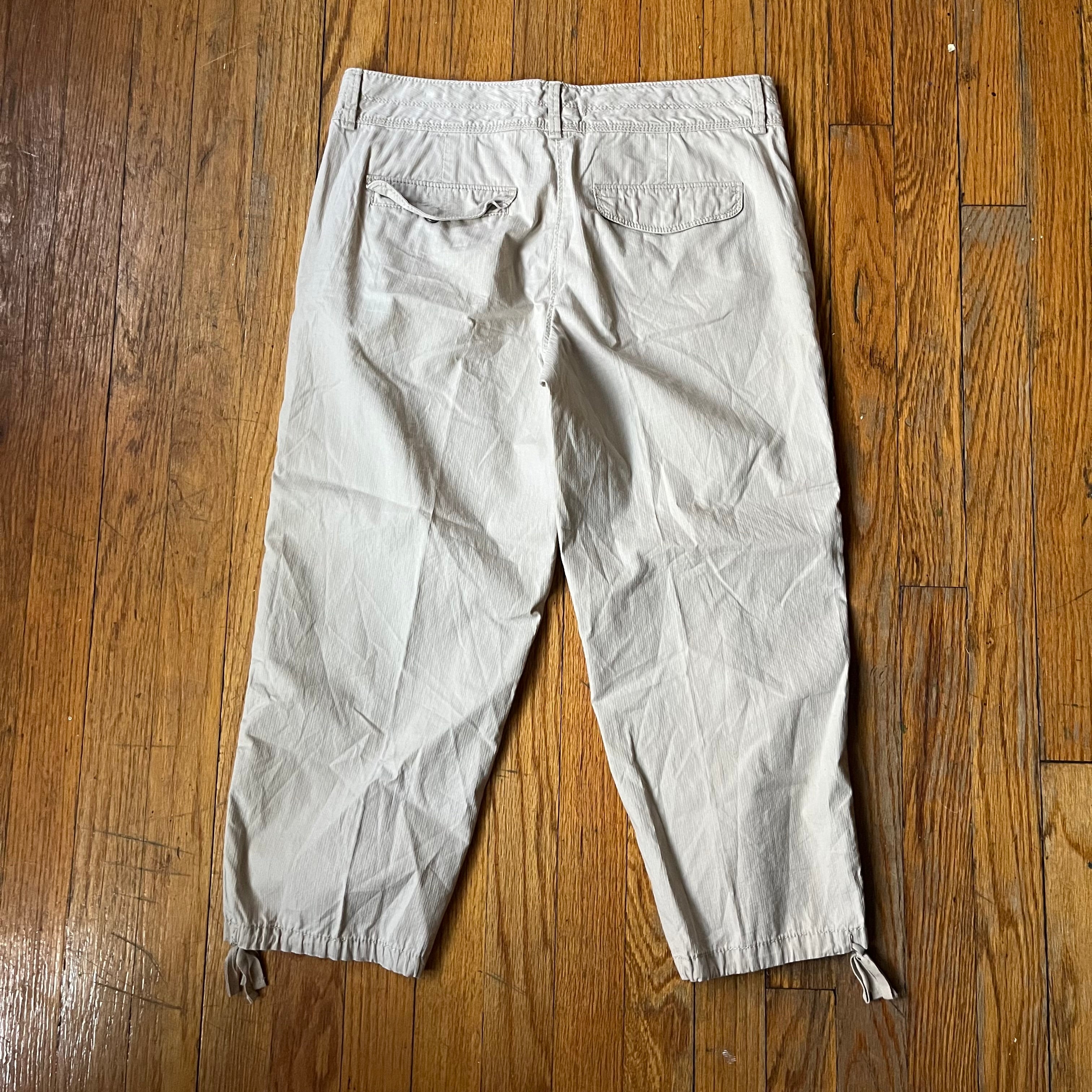 (2) Tan 100% cotton midrise capri pants