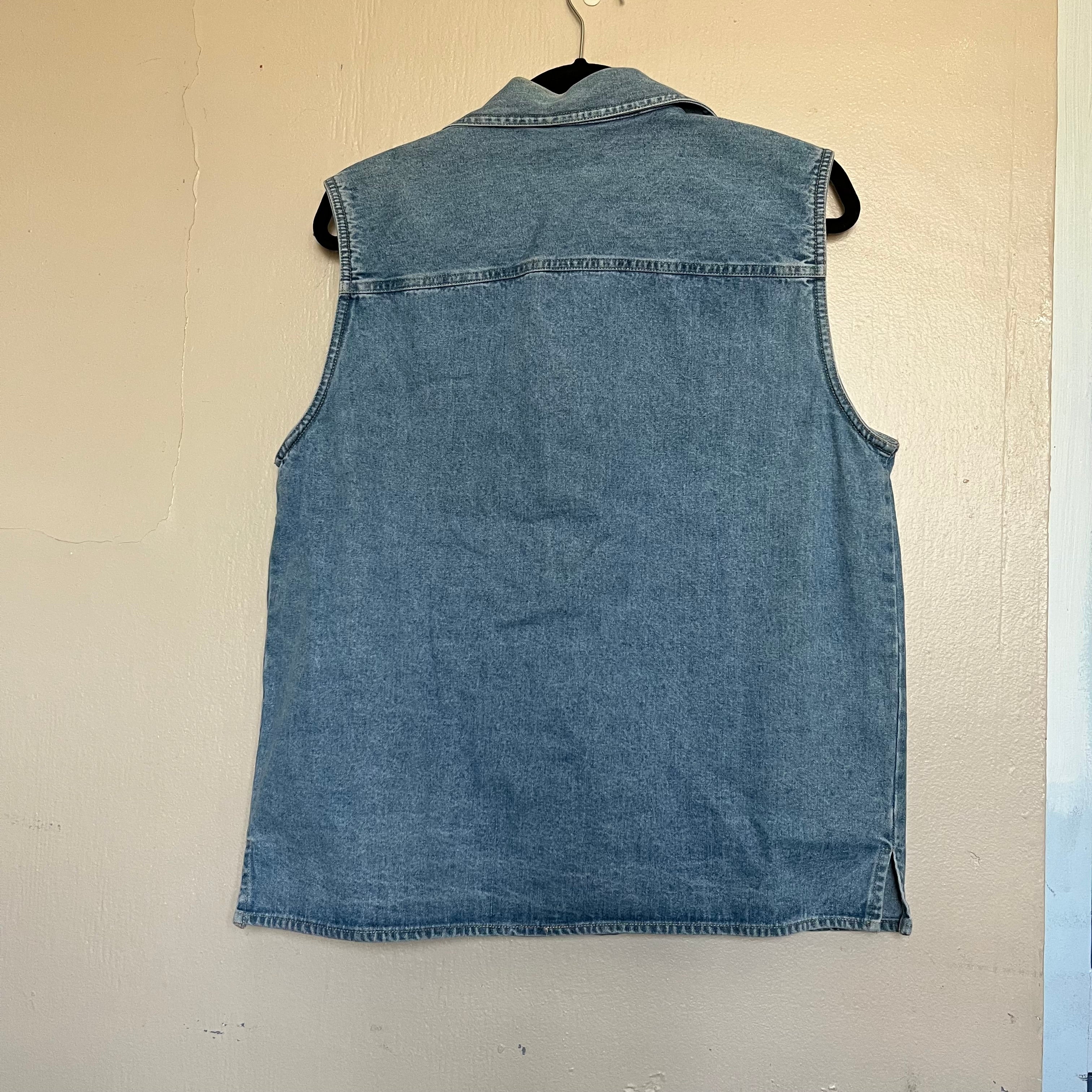 (M) 90s biker zip up denim vest