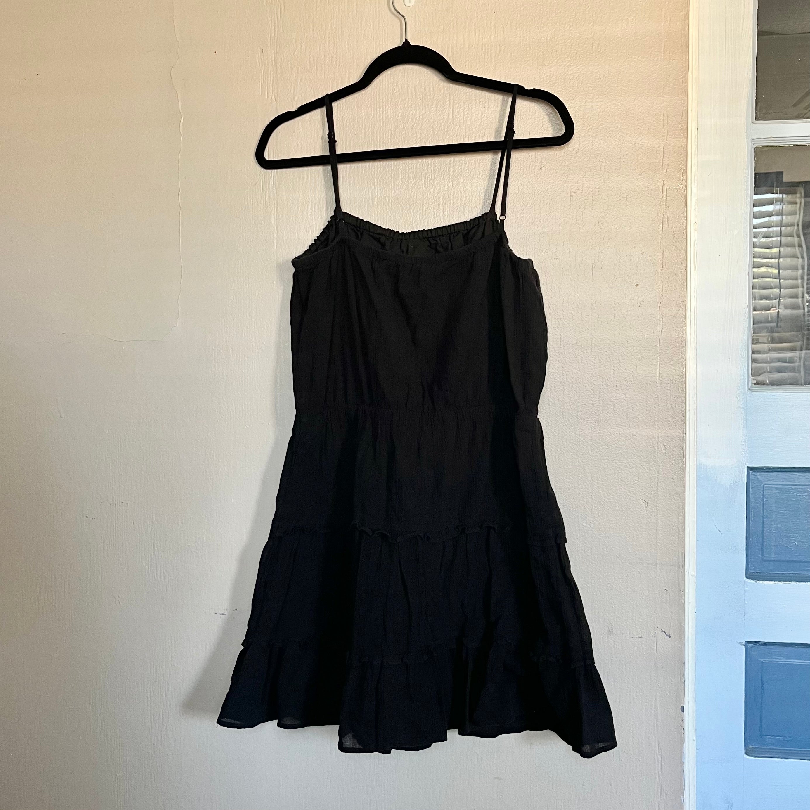 (L) Express 100% cotton black tiered ruffle mini dress