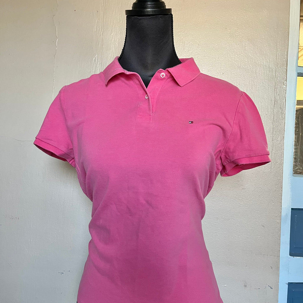 (M) 2000s baby pink Tommy Hilfiger fitted polo shit