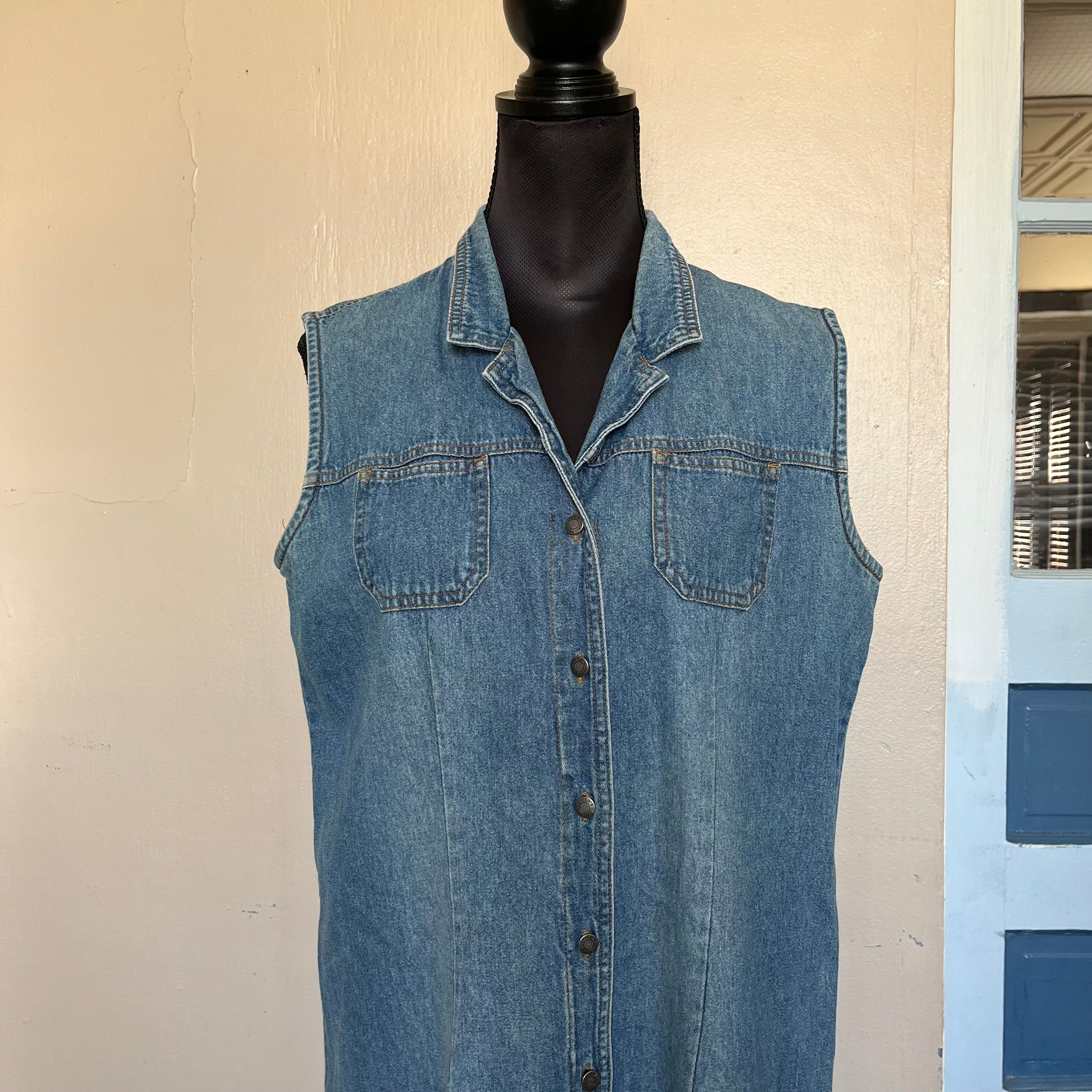 (L) Chico's button down sleeveless denim maxi dress